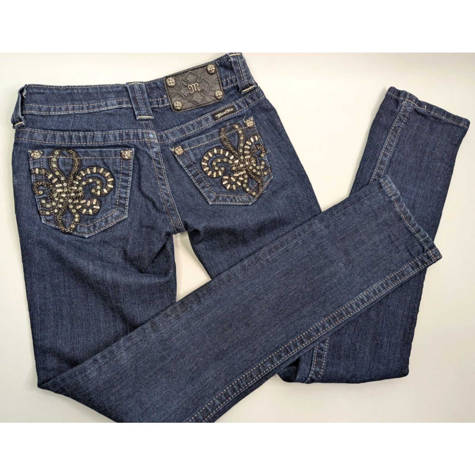 Miss Me Miss Me Straight Leg Denim Blue Embelleshed Jeans Low Rise Size 24 JP6048T3 Size 42" / US 20 - 2 Thumbnail