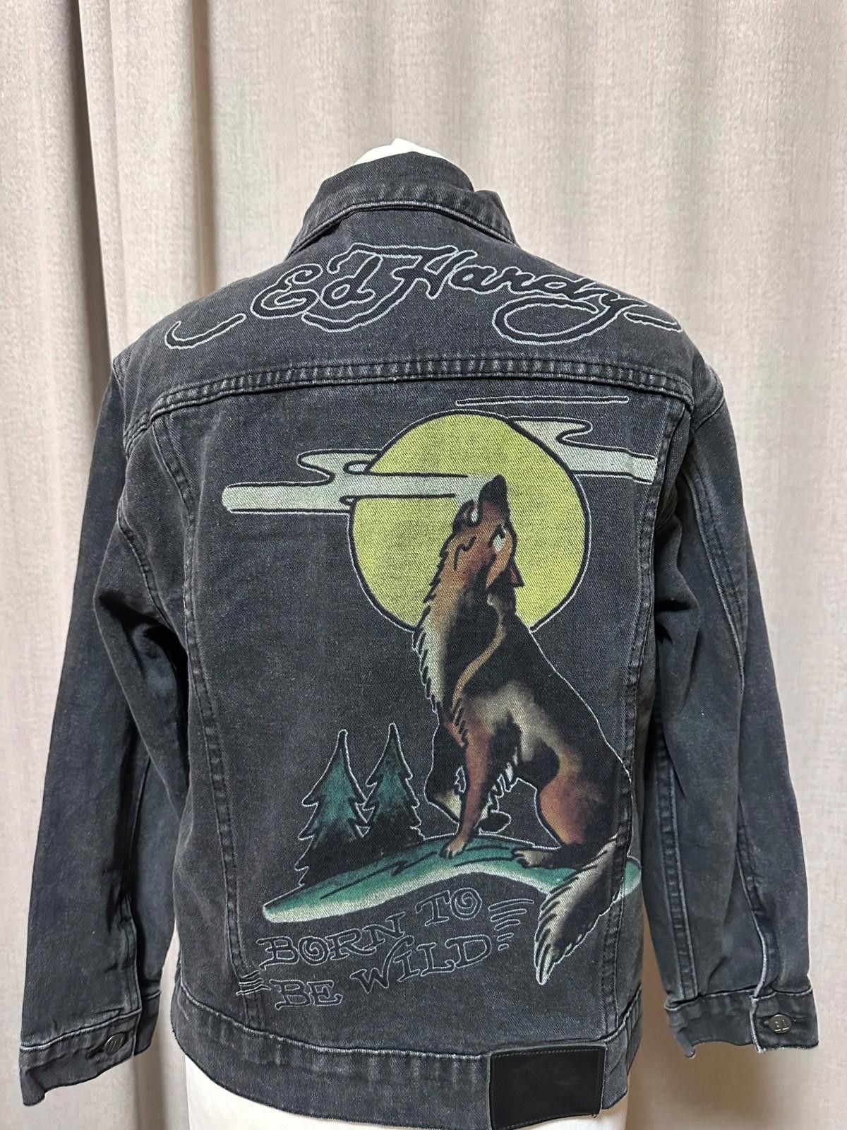 Ed Hardy Denim Gray Jacket Wolf Sz M Womens