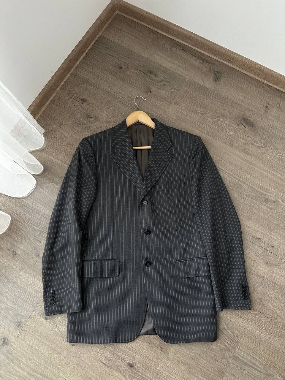 Corneliani × Vintage Vintage Corneliani Lana Extrafine Gray Striped 48R Suit Size 48R - 14 Thumbnail