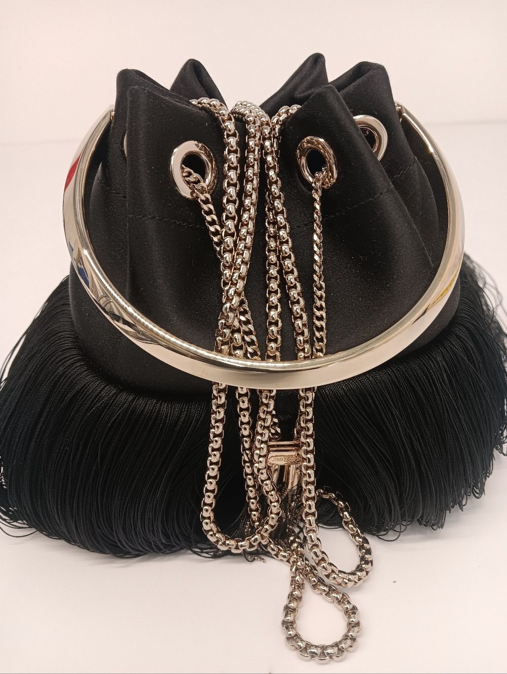 Jimmy Choo Jimmy Choo Bon Bon Small Fringed Satin Bucket Bag - Black Size ONE SIZE - 11 Thumbnail
