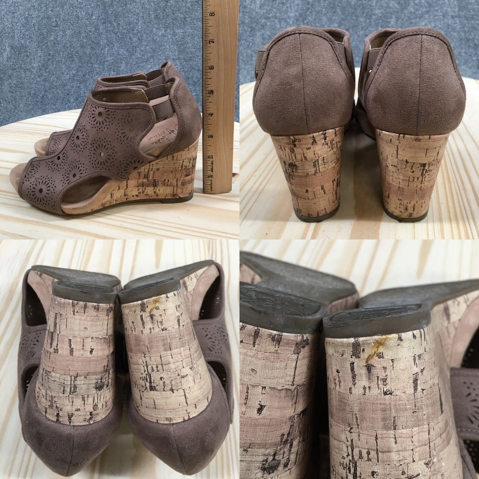 Vintage LifeStride Wedge Sandal Womens 8 M Brown Cork Peeped Toe Casual Sandals Size US 8 / IT 38 - 9 Thumbnail