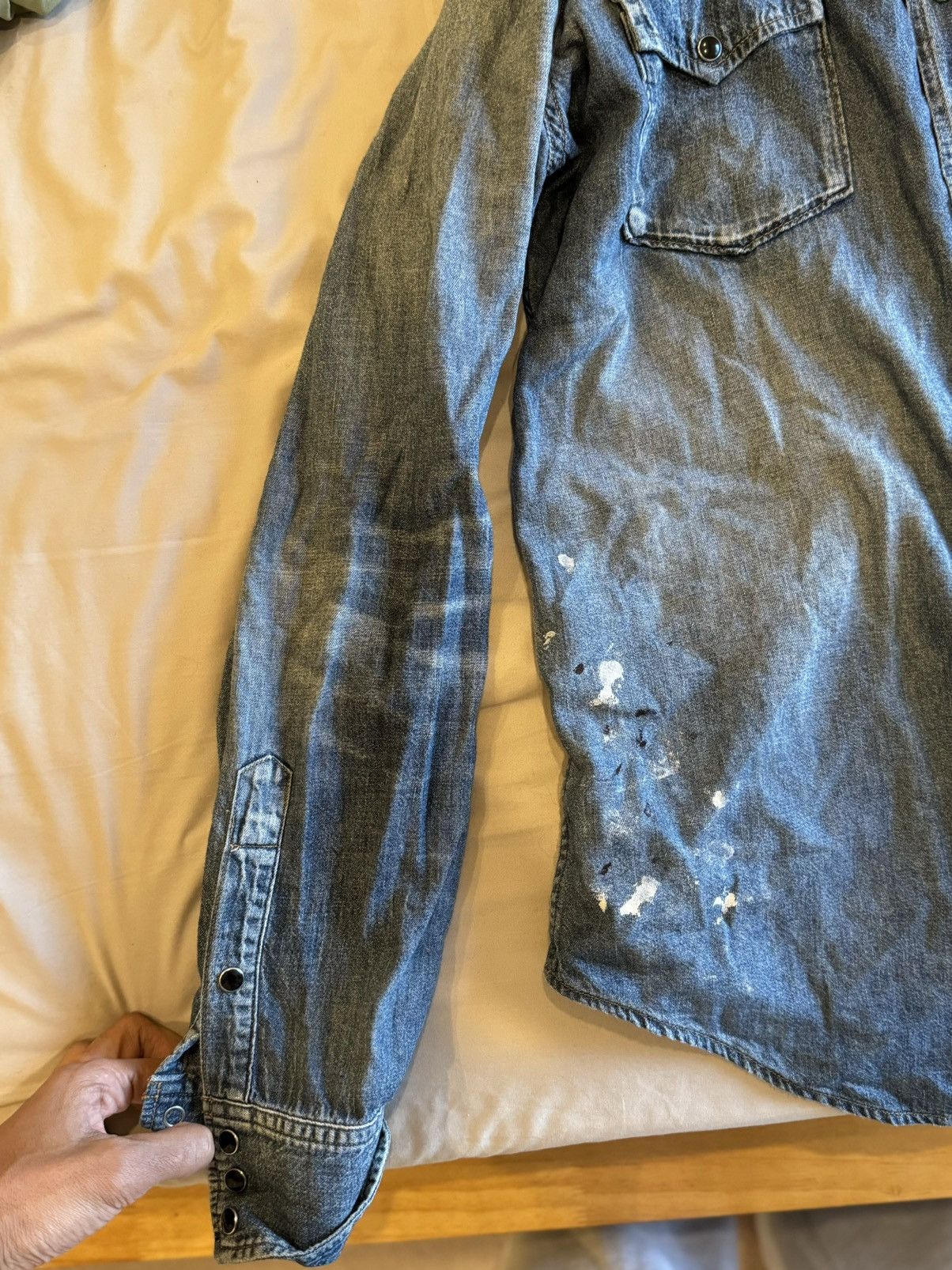 Saint Laurent Paris Saint Laurent Paint Splatter Denim Shirt Size US M / EU 48-50 / 2 - 10 Thumbnail