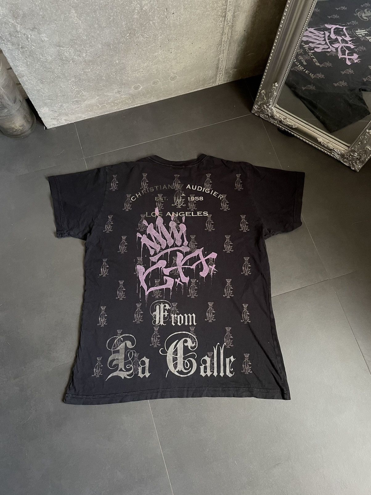 Christian Audigier × Ed Hardy Rare Christian Audigier Full Print Paris Tee T-shirt Y2k Size US L / EU 52-54 / 3 - 1 Thumbnail