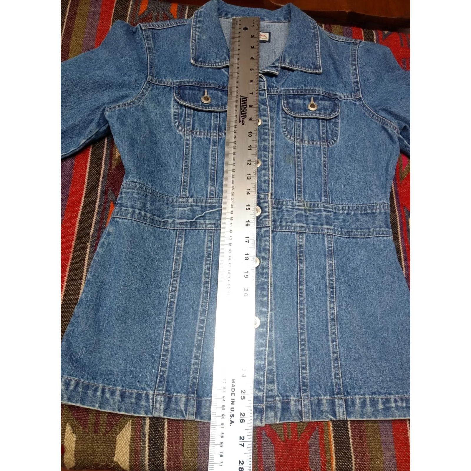 Denime Jamaica Bay Women's Denim Jean Jacket Long 100% Cotton Button Front Blue M Regular Jacket Size 32" / US 10 / IT 46 - 6 Thumbnail