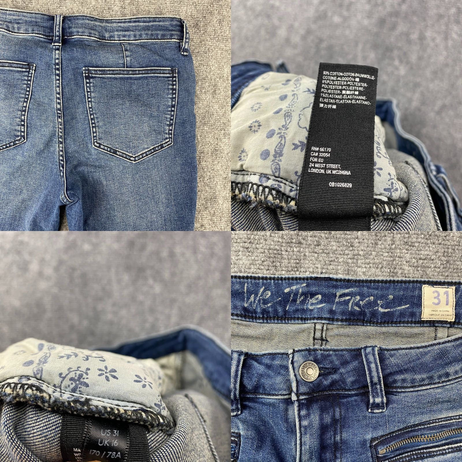 Vintage We The Free Jeans Womens 31 Blue Mid-Rise Skinny Ankle Zip Pockets Stretch Denim Jeans Size 24" / US 00 / IT 34 - 9 Thumbnail