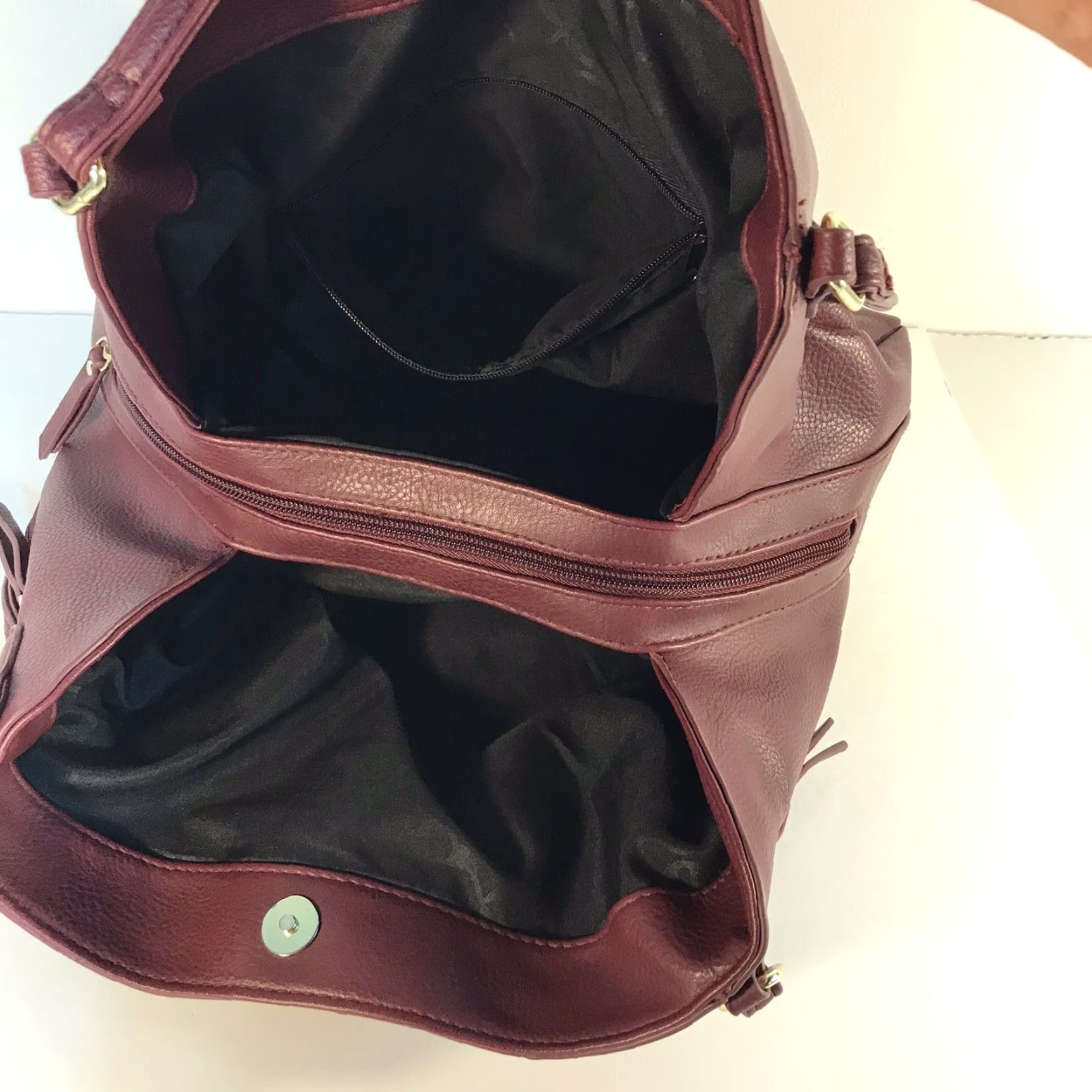 Doublet Large Burgundy Faux Leather Shoulder Bag with Double Handles and Multipockets for Women Size ONE SIZE - 5 Thumbnail