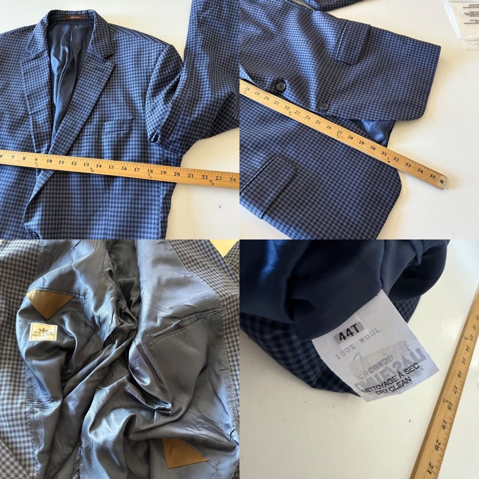Peter Millar Peter Millar Blazer Jacket Men's 44 Regular Navy Cobalt Gingham Check 2-Button Notch Lapel Wool Long Size 44R - 8 Thumbnail