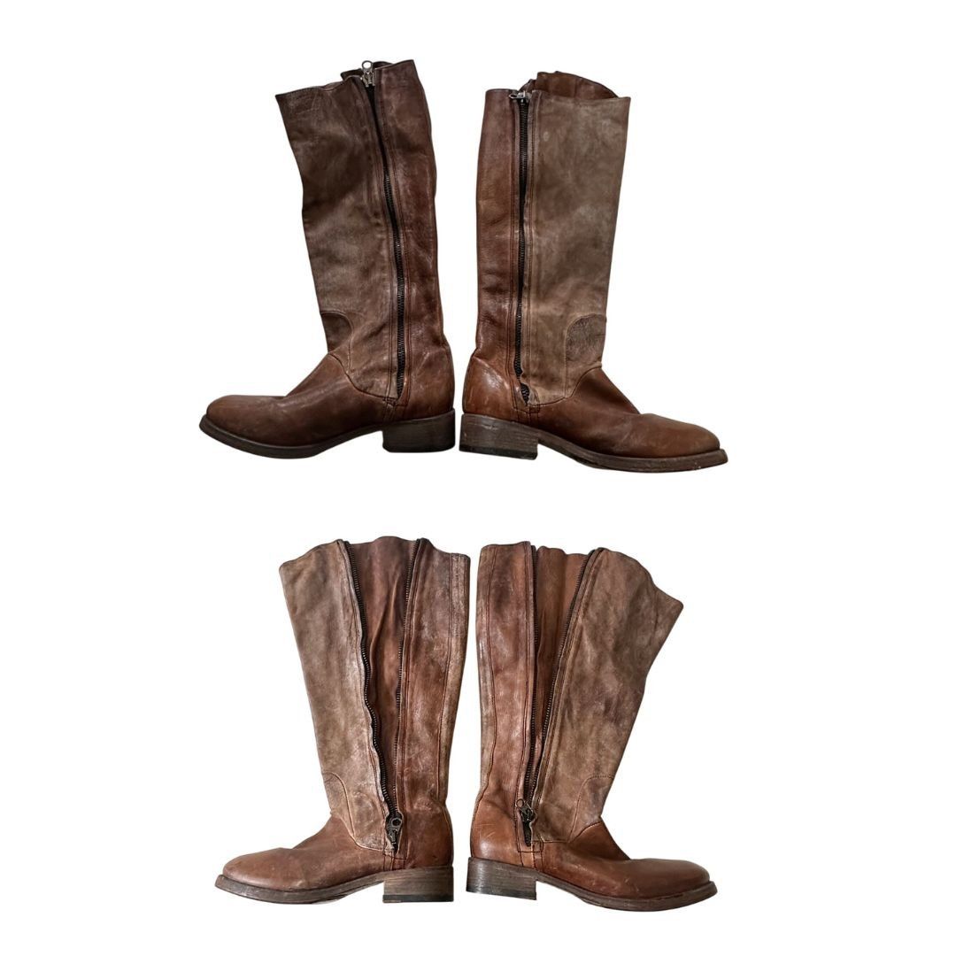 Other Nylo Distressed Leather Tall Double Zip Boots EU 39 Size US 9 / IT 39 - 11 Thumbnail