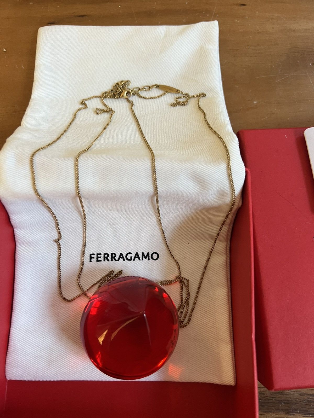 Salvatore Ferragamo Ferragamo Sculptural Pendant Necklace Red Gold Plated Chain Size ONE SIZE - 6 Thumbnail