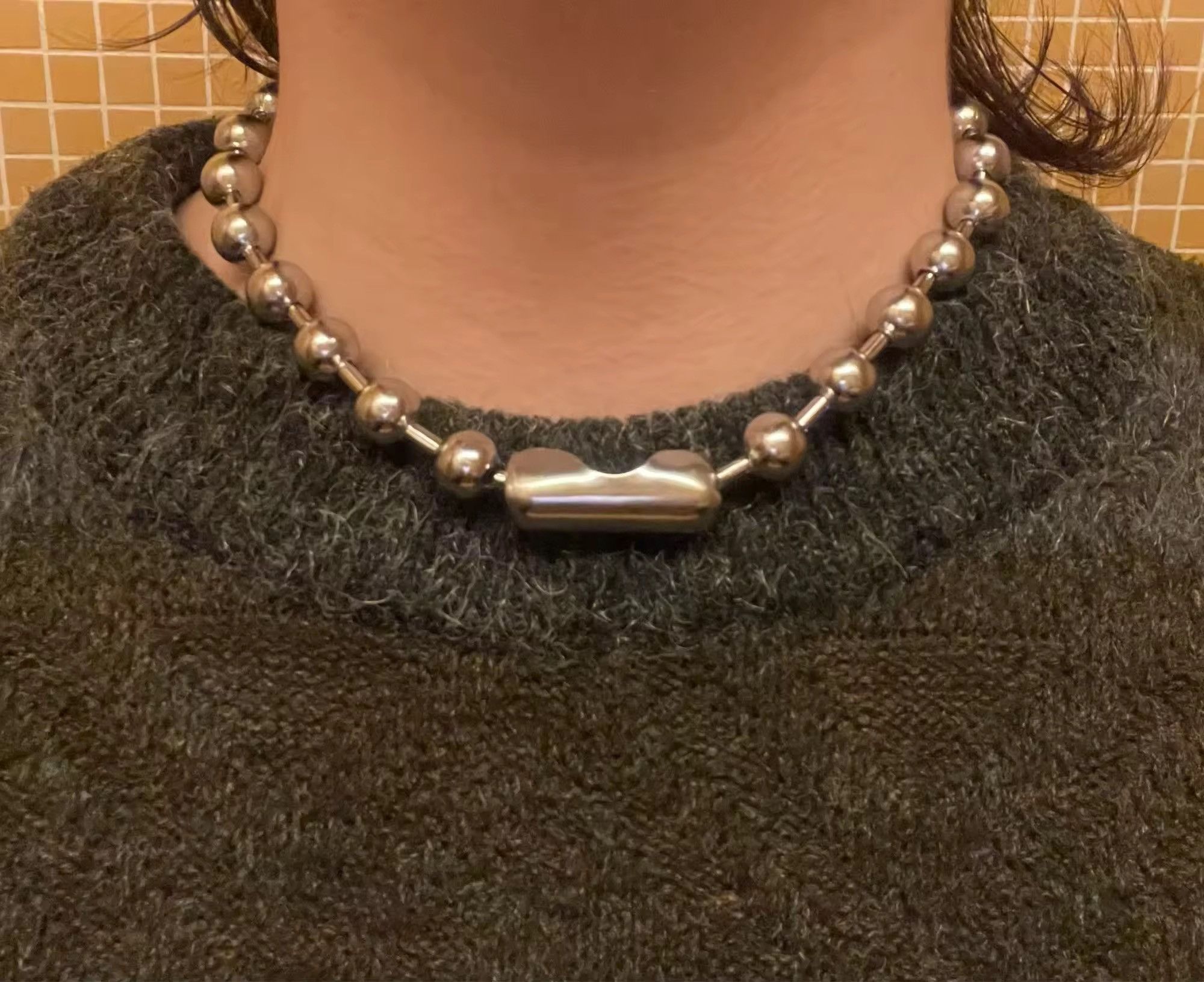 Vintage Beaded Stainless Steel Necklace Size ONE SIZE - 2 Thumbnail