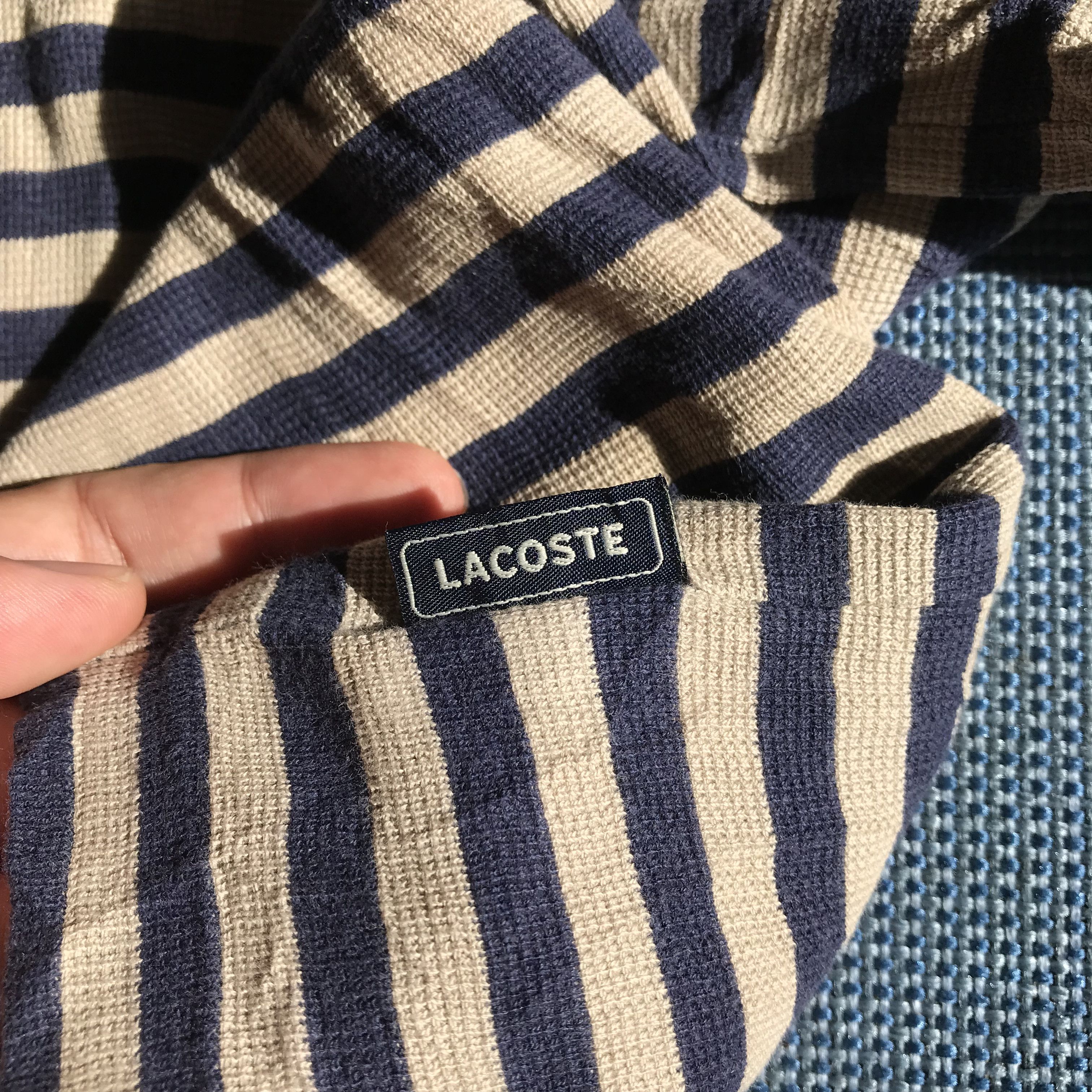 Lacoste Vintage lacoste french Polo Stripes Navy beige Blue colar Size US M / EU 48-50 / 2 - 7 Thumbnail