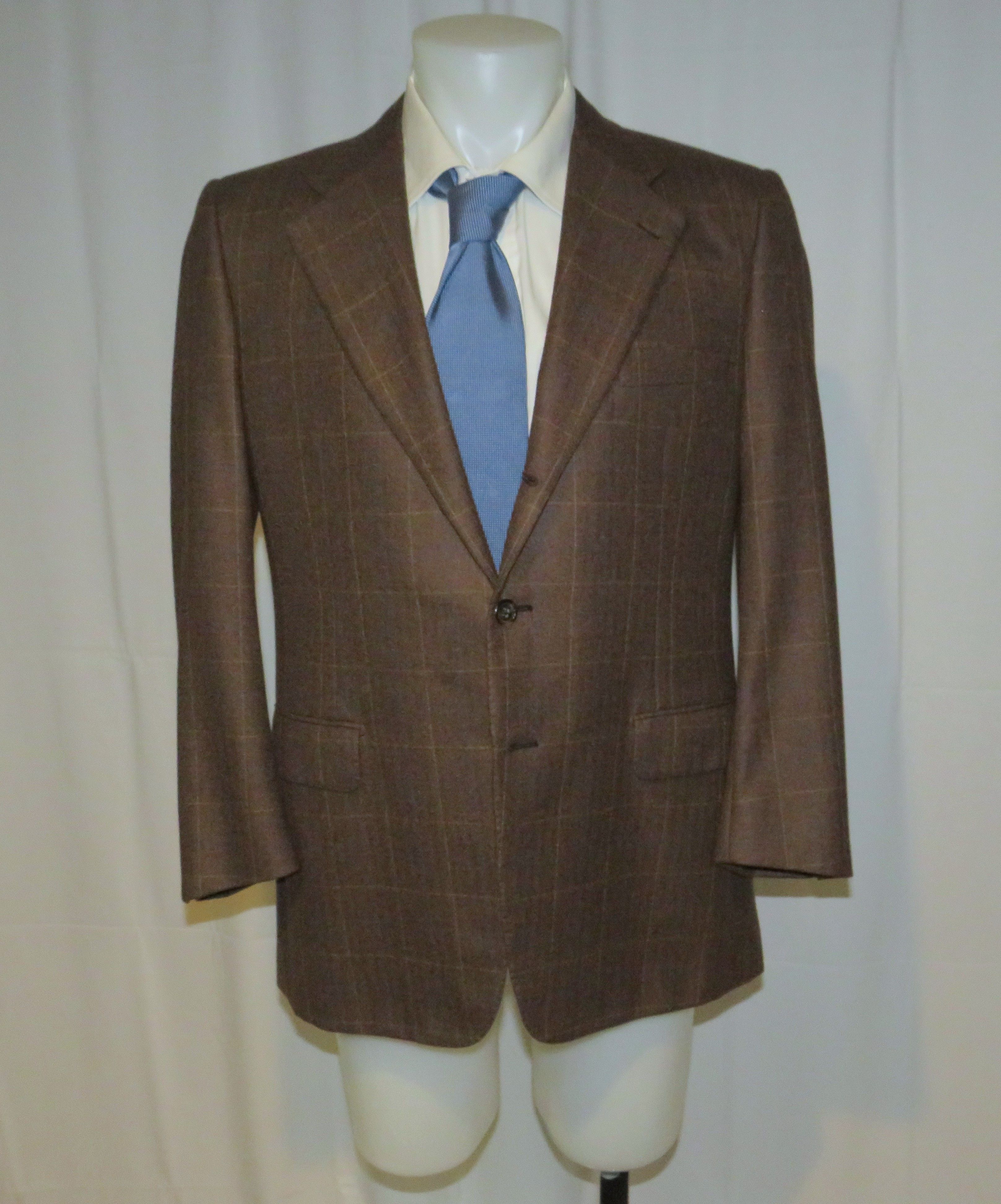 Franck Namani 100% Cashmere Brown Windowpane Three Roll Two Sport Coat 42R Size 42R - 7 Thumbnail