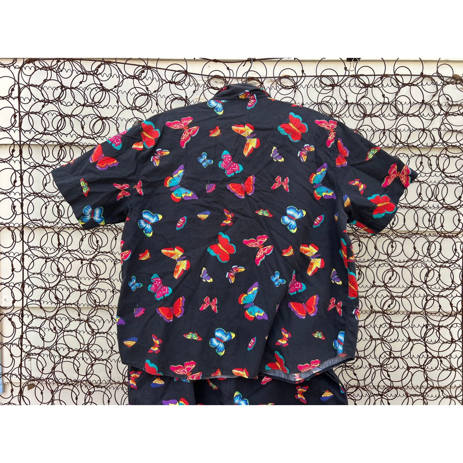 Vintage Butterfly All Over Print Button Up Blouse Shorts Set 1X Size XL / US 12-14 / IT 48-50 - 7 Thumbnail