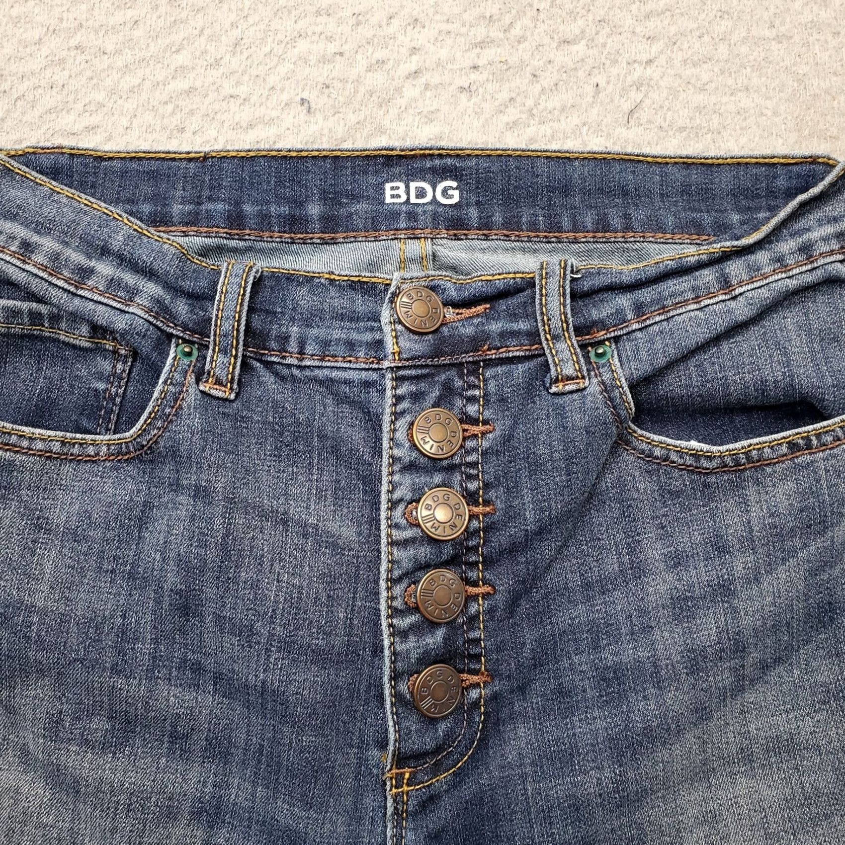 Bdg BDG Twig Ankle Jeans Womens 30 Blue Denim High Rise Stretch Whiskered Button Fly Jeans Women Size 30 Blue Skinny 5-Pocket Design Mens Size 30" / US 8 / IT 44 - 7 Thumbnail