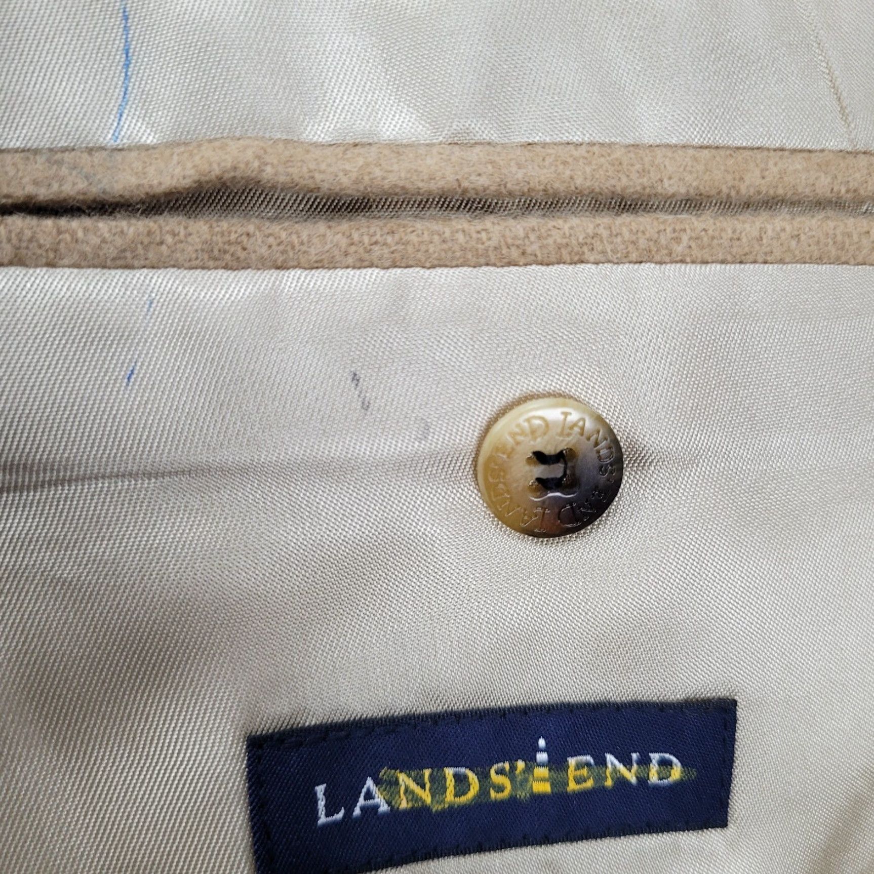 Lands' End Lands' End Blazer Sport Coat 2 Button Single Vented Notch Mens 43 Regular Brown Camelhair 100% Camelhair/Acetate Lining Long Size 46R - 6 Thumbnail