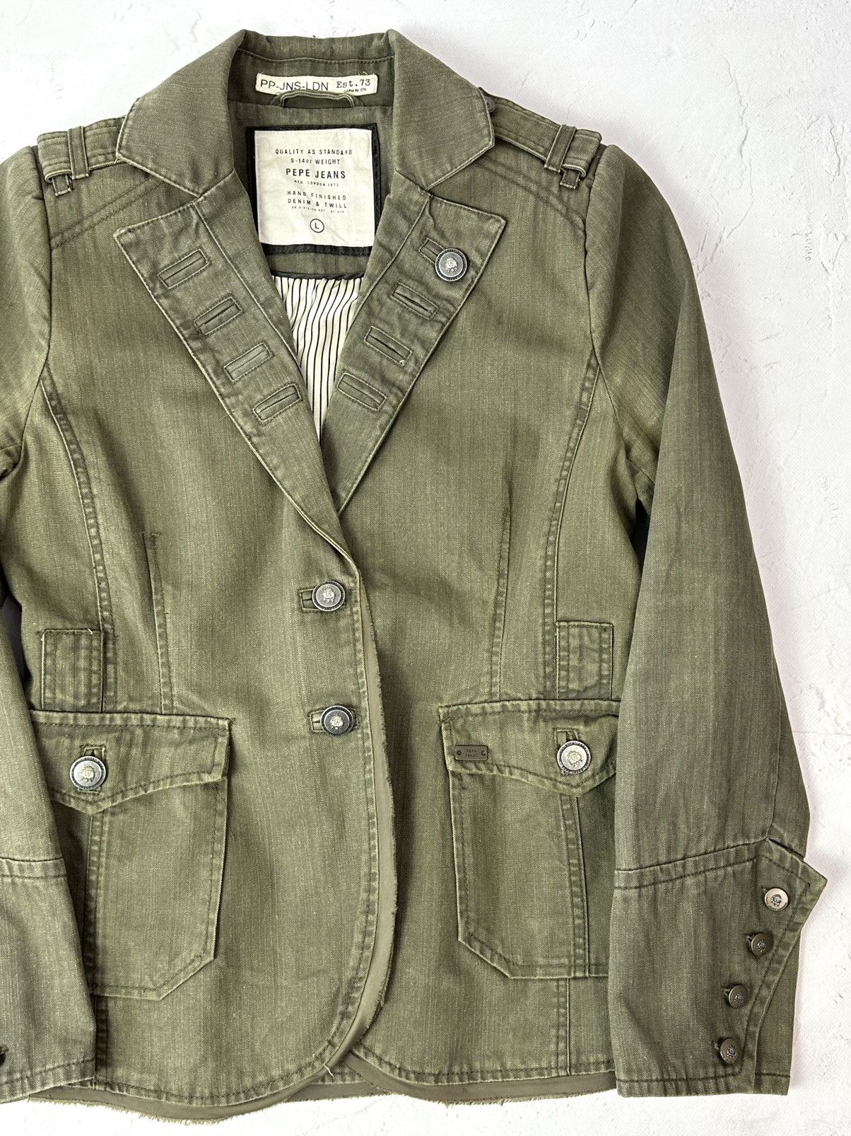 Le Grande Bleu (L.G.B.) Vintage Khaki Metal Buttons Jacket Size L / US 10 / IT 46 - 3 Thumbnail