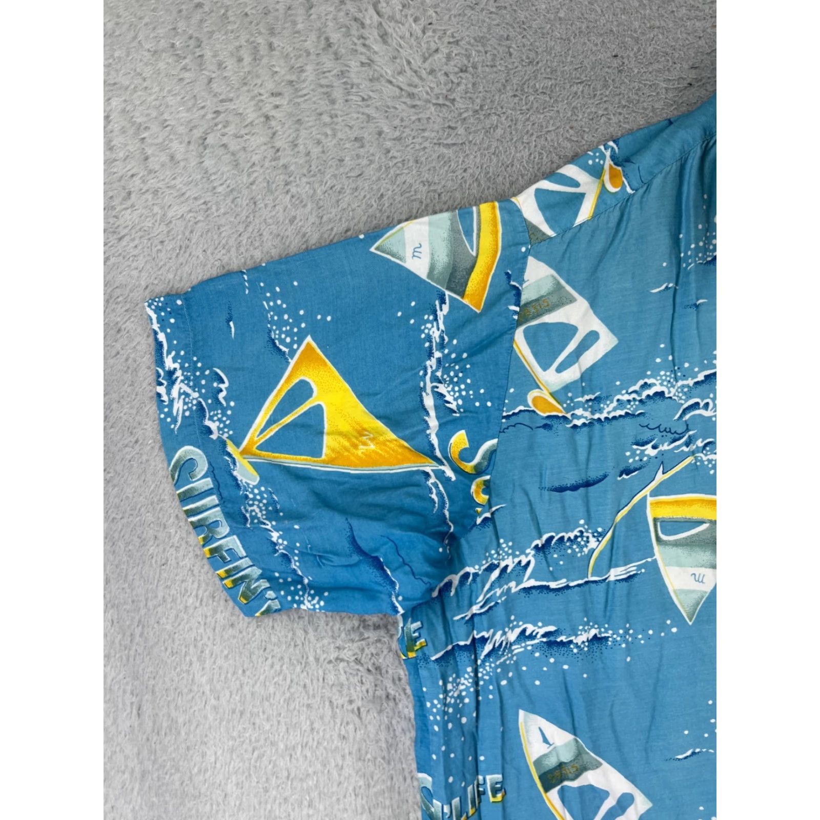 Vintage Bonjour Shirt BonJour Mens Button-Up Hawaiian 3XL Blue Wind Surfer Print Rayon Shirt Mens Hawaiian Beach Luau Aloha Palm 90s? Size US XXL / EU 58 / 5 - 5 Thumbnail