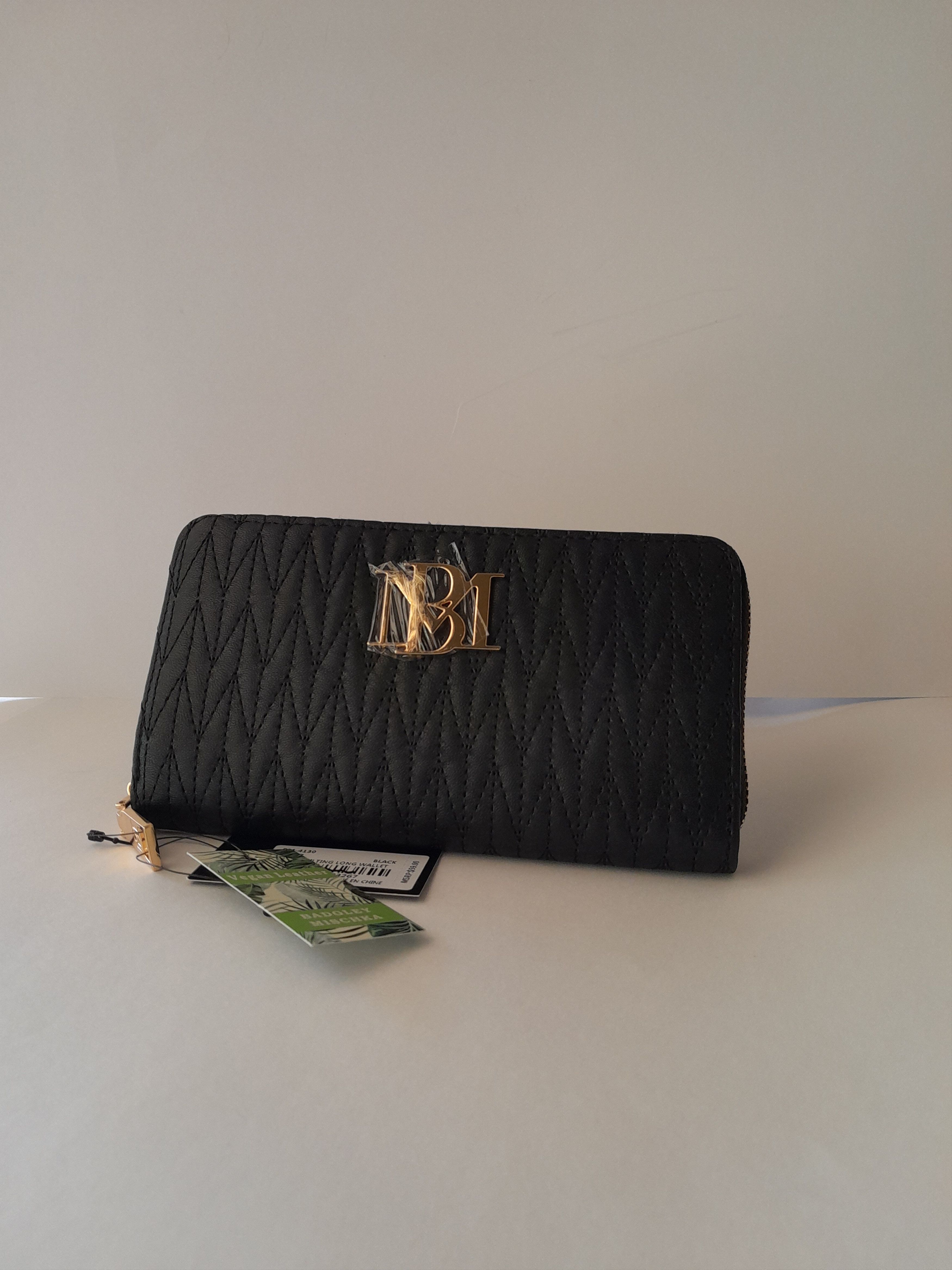 BADGLEY retailer MISCHKA Black Quilted Faux Leather Long Wallet NWT