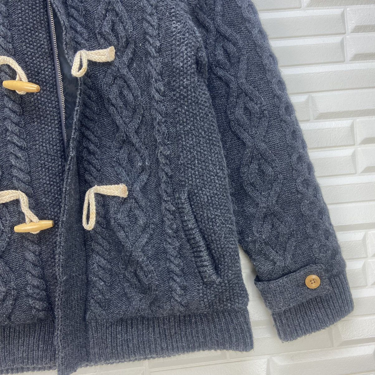 Japanese Brand Green Label Relaxing United Arrows Cable Knit Duffle Coat Size US S / EU 44-46 / 1 - 6 Thumbnail