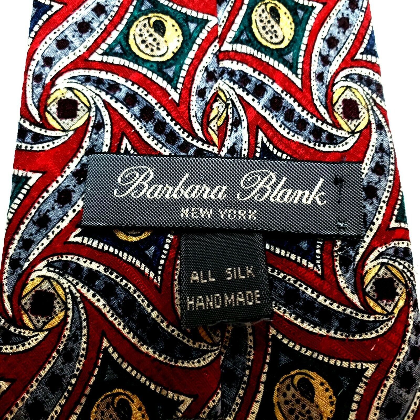 Vintage Barbara Blank Silk Tie Abstract Red Woven Short Size ONE SIZE - 3 Thumbnail