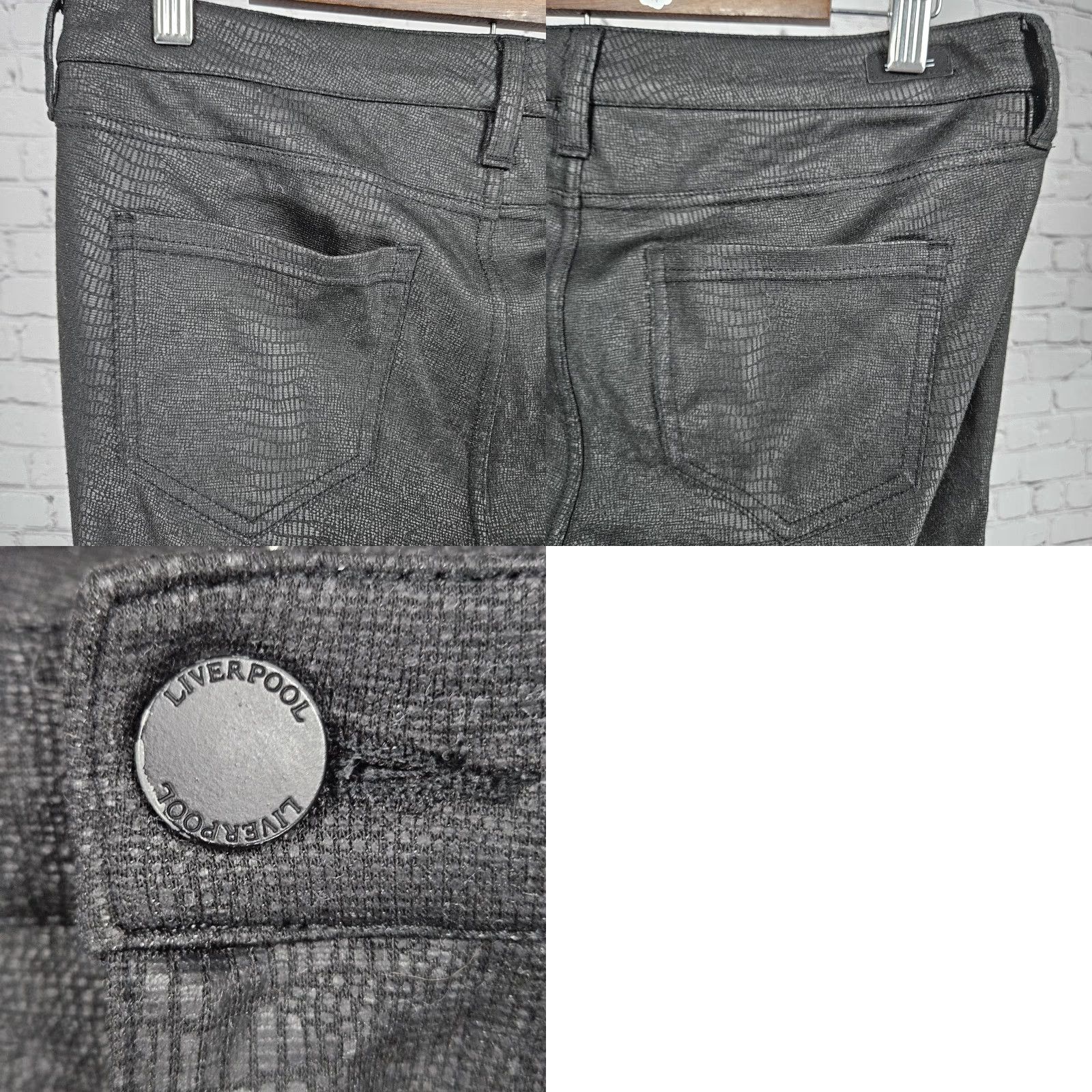 Vintage Liverpool Black Snakeskin Print Mid Rise Skinny Jeans Jeggings 8 29x27 Womens Size 30" / US 8 / IT 44 - 9 Thumbnail