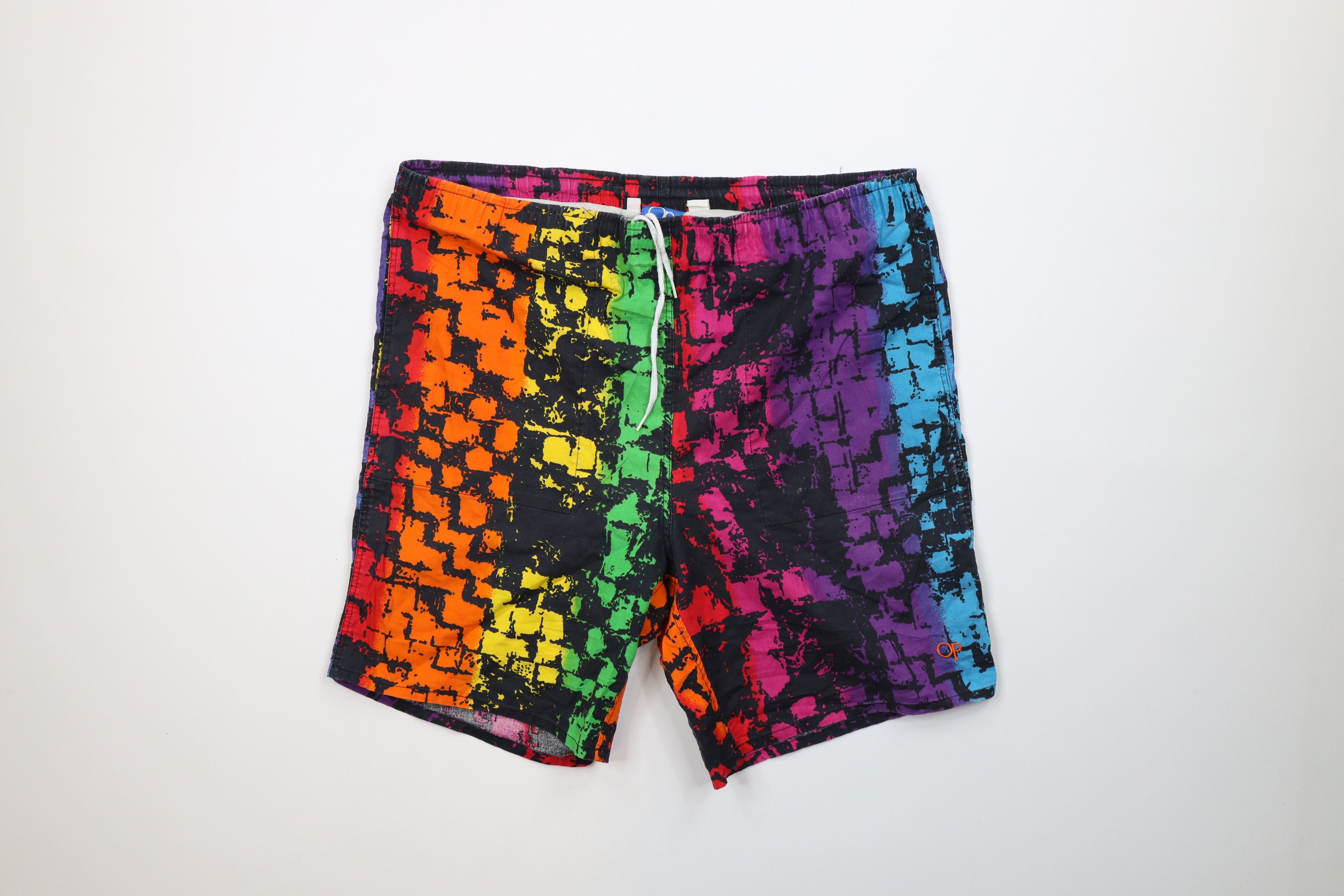 Vintage 80s Ocean Pacific OP Rainbow Lined Shorts Trunks - Bottoms