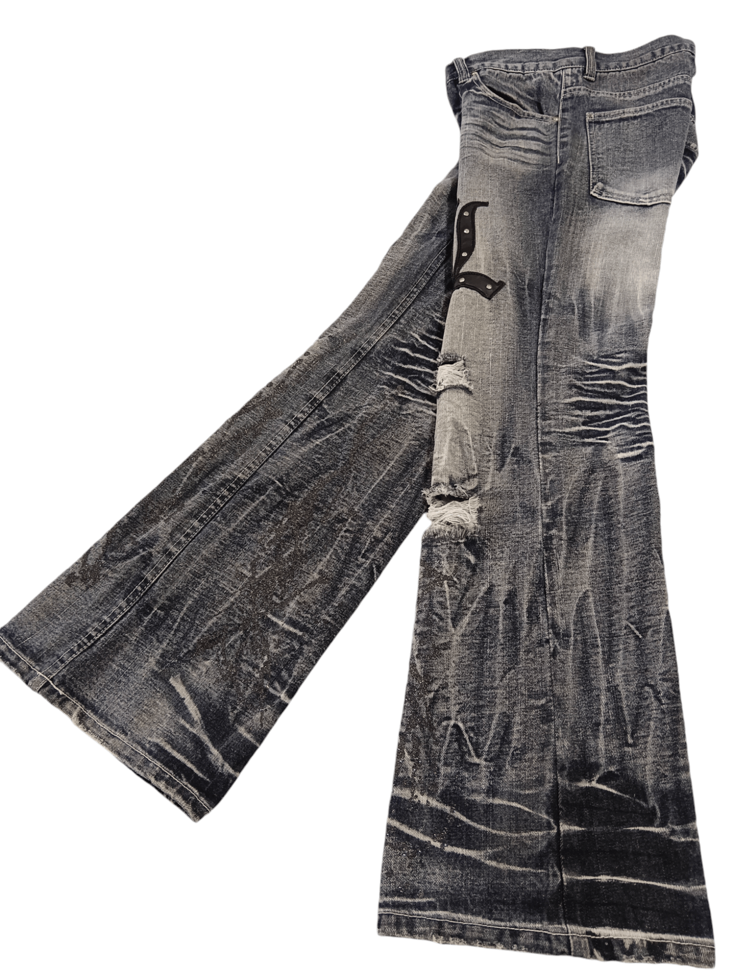 LOWBOX Zerosail Lowbox Distressed Punk Flare Denim Size US 32 / EU 48 - 4 Thumbnail