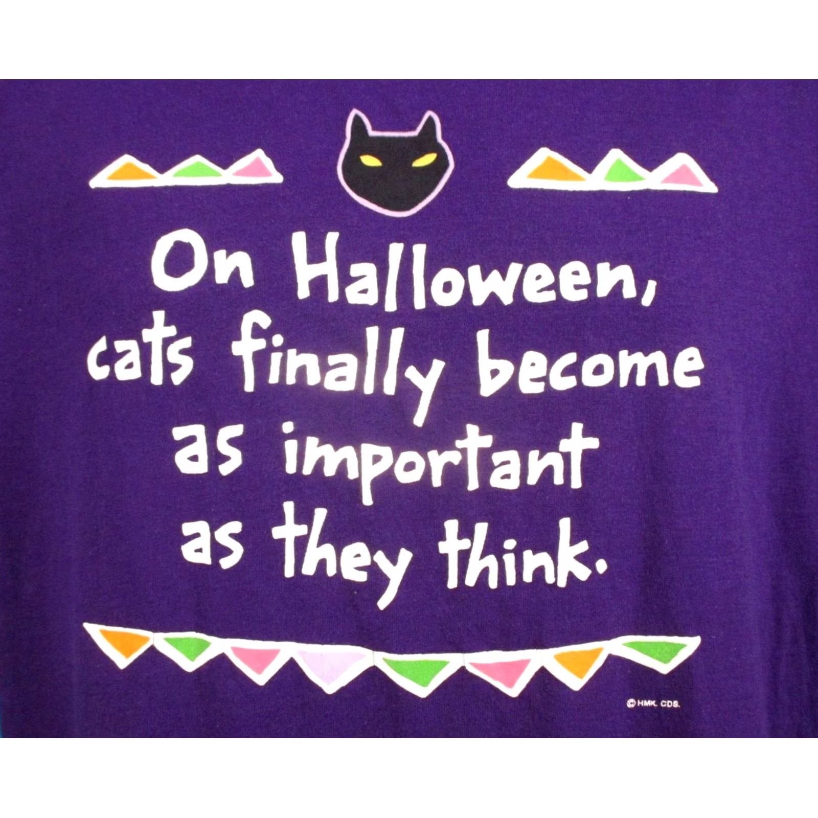 Vintage vtg 80s Hallmark CATS Become AS Important AS They Think Christmas Halloween T-Shirt LARGE Mens Purple 80s 90s joke Size US L / EU 52-54 / 3 - 2 Thumbnail