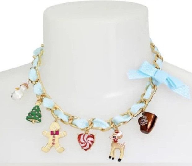 Betsey Johnson Betsey Johnson Christmas Charm Bib Necklace Gold / Blue Size ONE SIZE - 1 Thumbnail