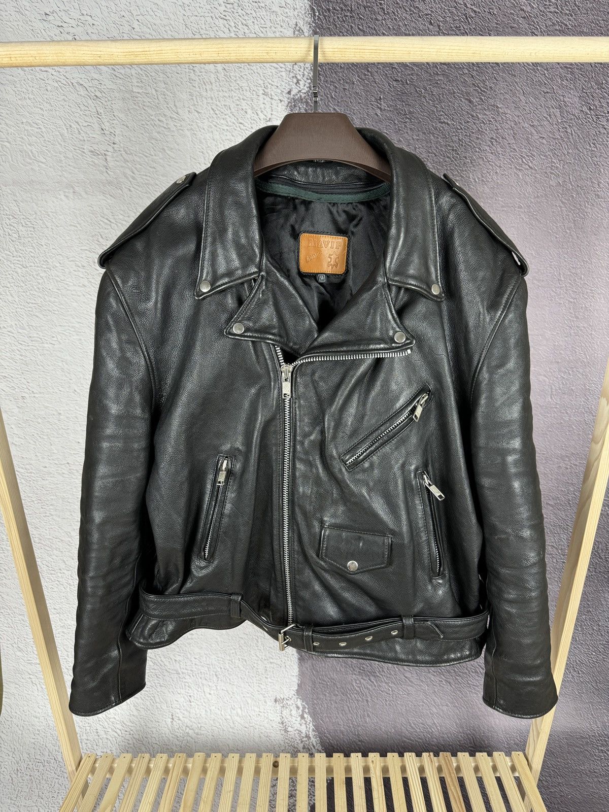 image of Leather Jacket x Moto Mavip Leder Vintage Motorcycle Heavy Leather Black Jacket, Men's (Size 2XL)