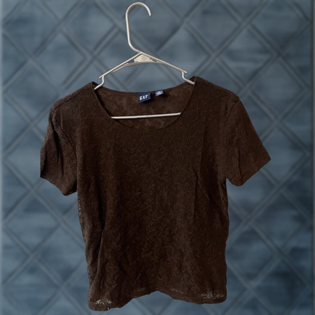 Gap GAP Brown Nylon Blend Women Tee T-Shirt Floral Lace Size Medium Shirt Women Casual Regular Fit Size M / US 6-8 / IT 42-44 - 1 Thumbnail
