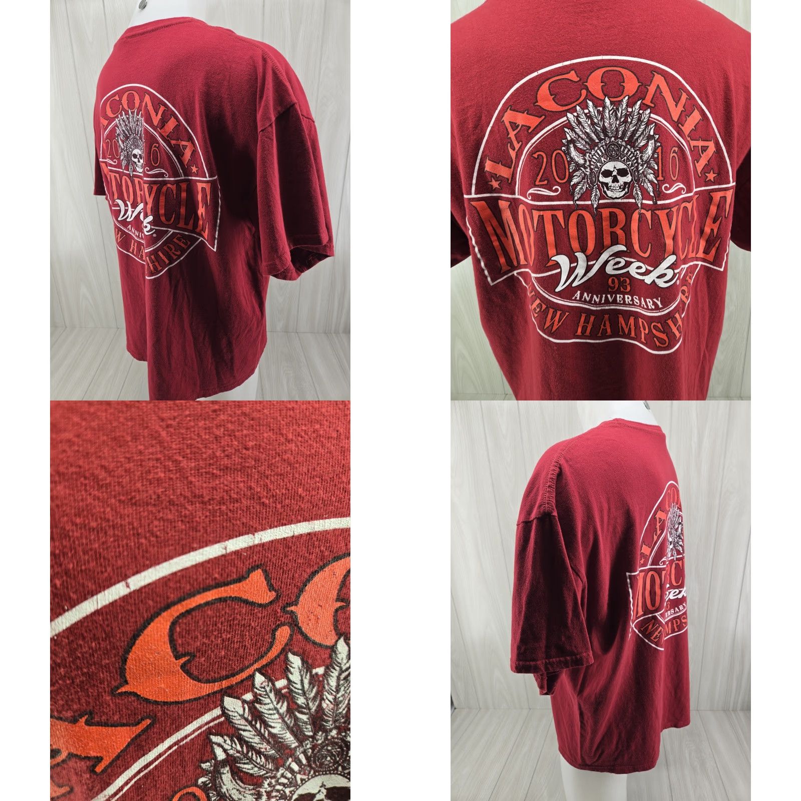 Vintage VINTAGE? No. 2016 Laconia Motorcycle Week New Hampshire T Shirt Adult XL Red Mens Size US XL / EU 56 / 4 - 8 Thumbnail
