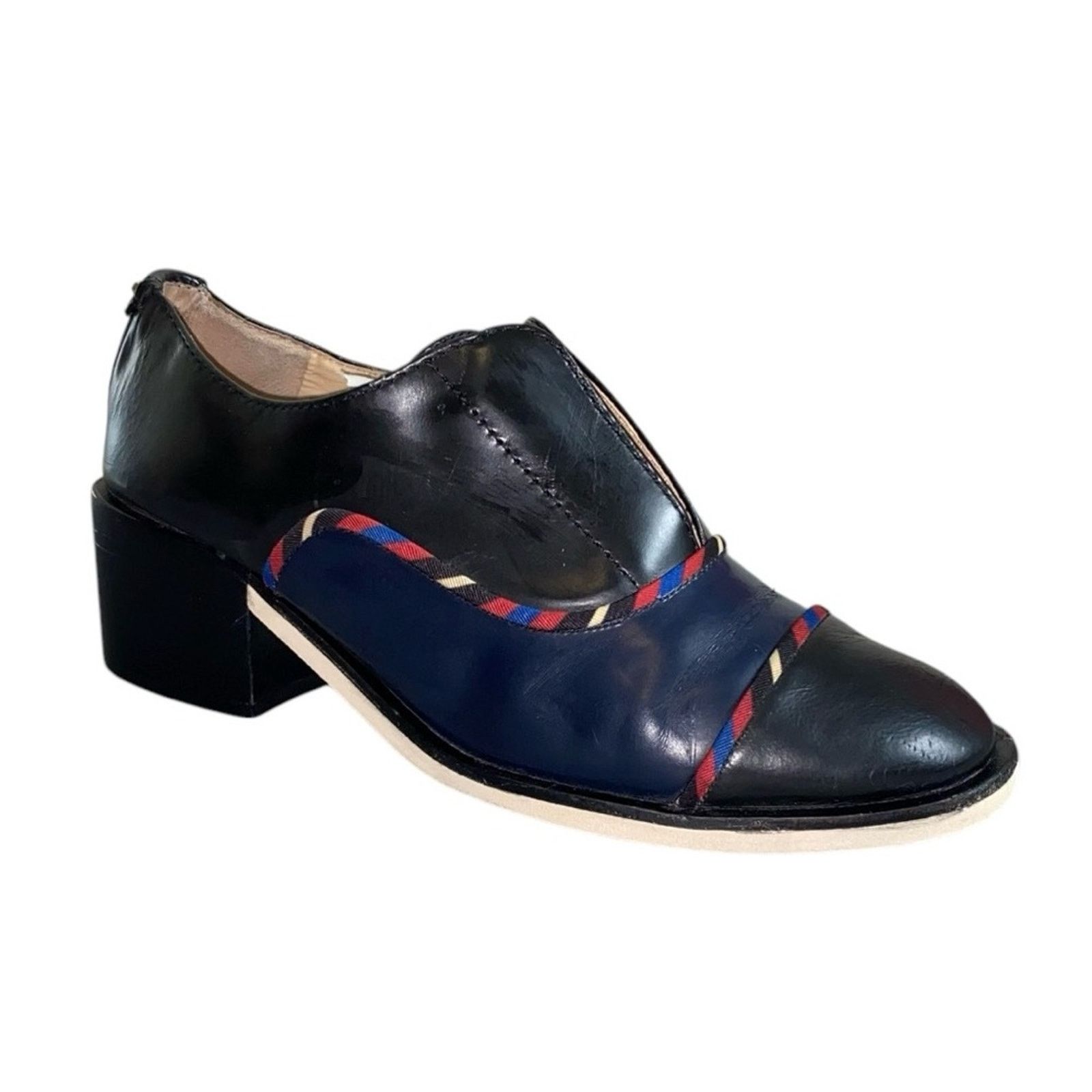 Tory Burch Tory Burch Black/Navy Leather Oxford Kitten Block Heel Shoes Size US 9 / IT 39 - 1 Thumbnail