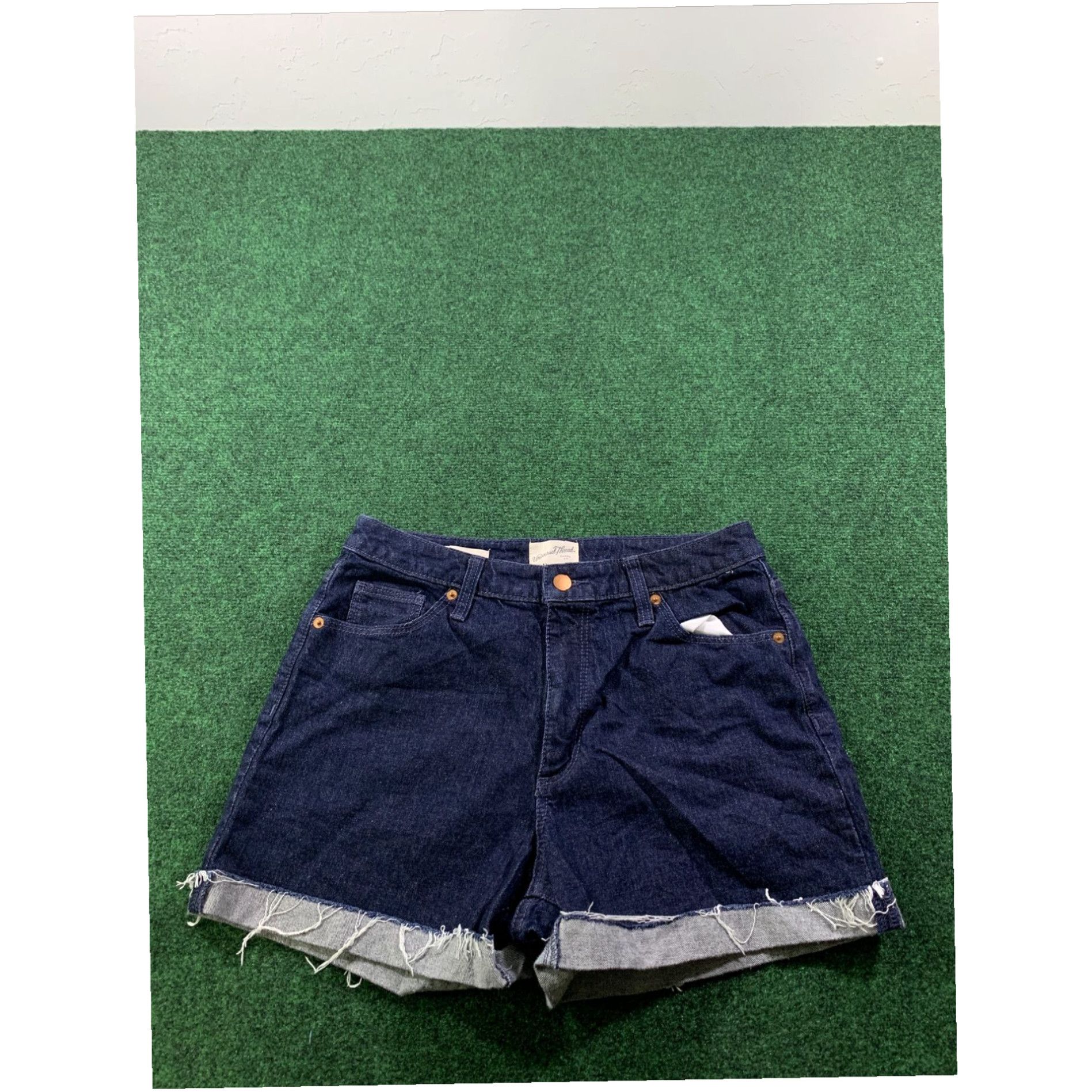 Vintage Womens Universal Thread Vintage Midi Blue Cutoff Stretch Shorts, Size 8/29R Size 30" / US 8 / IT 44 - 1 Thumbnail