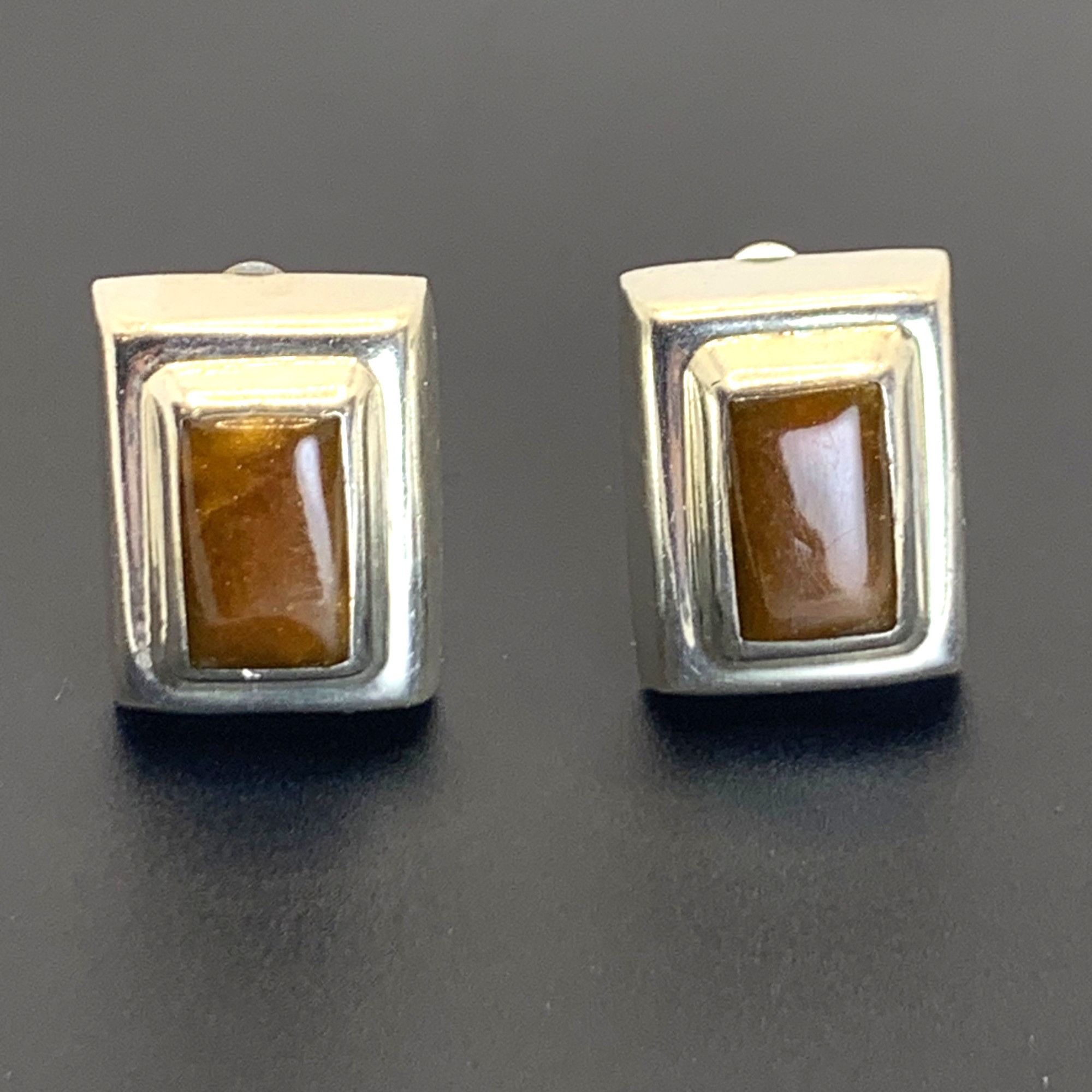 Other Vintage Sterling Silver 925 Brown Jasper Rectangle Shaped Cl Size ONE SIZE - 1 Thumbnail