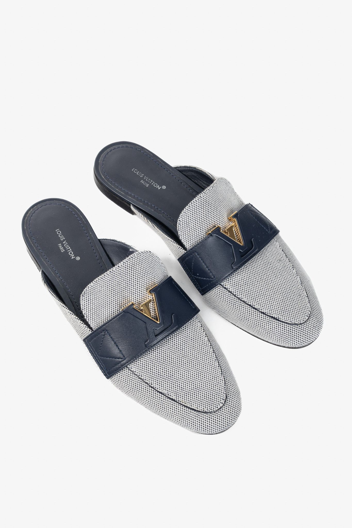Louis Vuitton Louis Vuitton LV Mare White & Navy Open Back Loafers Size US 7.5 / IT 37.5 - 1 Thumbnail