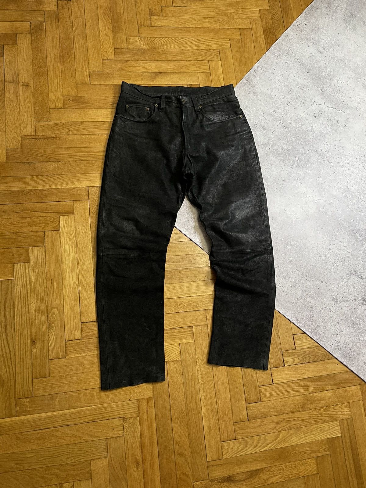 Japanese Brand Vintage Y2K Leather Black Pants Travis Scott Style Size US 33 - 4 Thumbnail