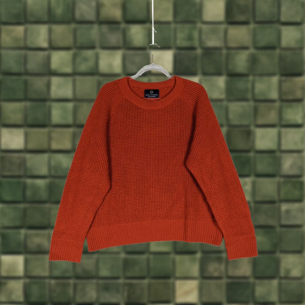 Vintage Knot Standard Womens Sweater L Terracotta Waffle-Knit Merino Wool Crew Neck Long Sleeve Pullover Relaxed Minimalist Quiet Luxury Dry Clean Only Size L / US 10 / IT 46 - 1 Thumbnail