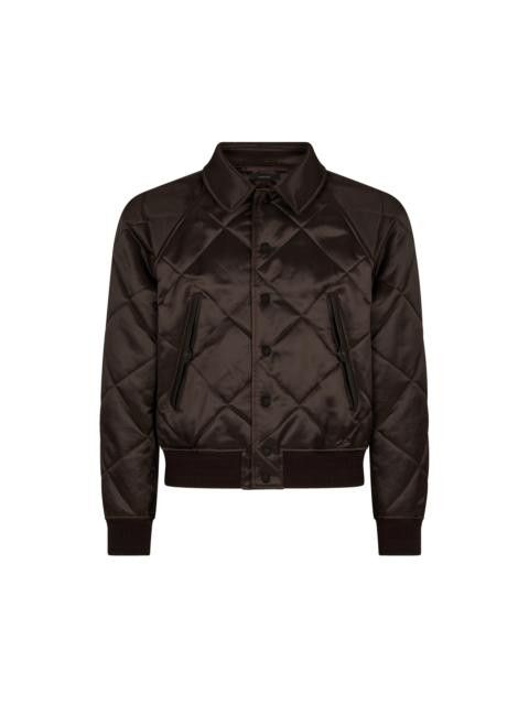 o1w1db10125 OBQ003 Quilted Satin Raglan Blouson Jacket Brown