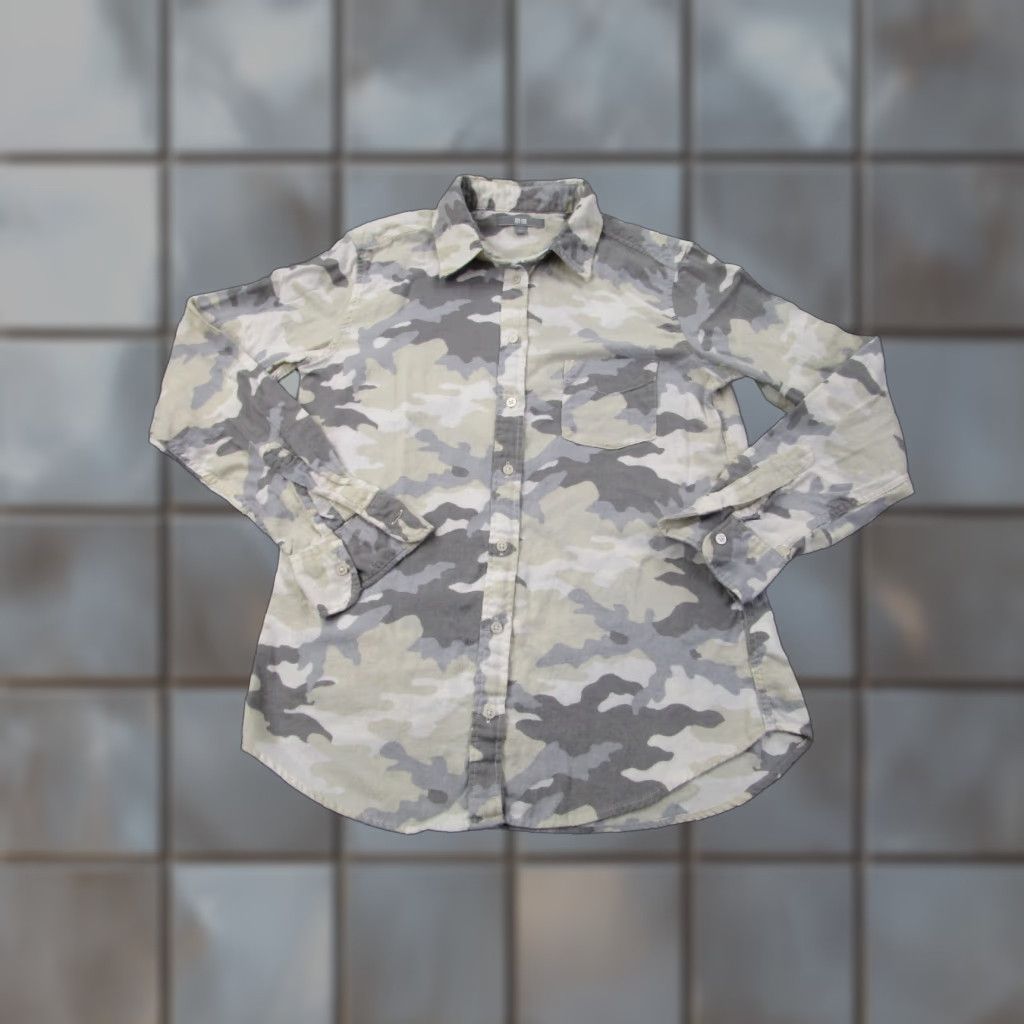 Uniqlo Uniqlo Shirt Mens S Gray Beige Cream Camo Flannel Lightweight Indie Gorpcore Size US S / EU 44-46 / 1 - 1 Thumbnail