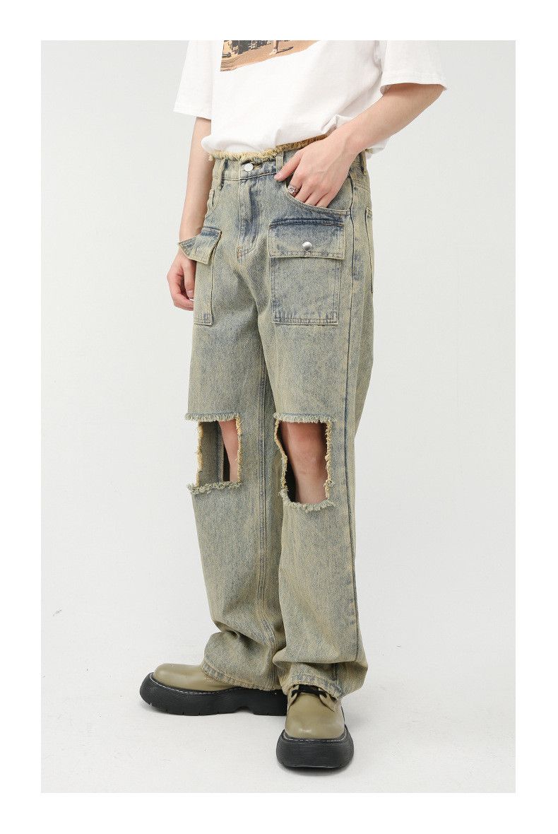 Japanese Brand × Jean Japanese retro raw edge ripped straight jeans Size US 32 / EU 48 - 2 Thumbnail