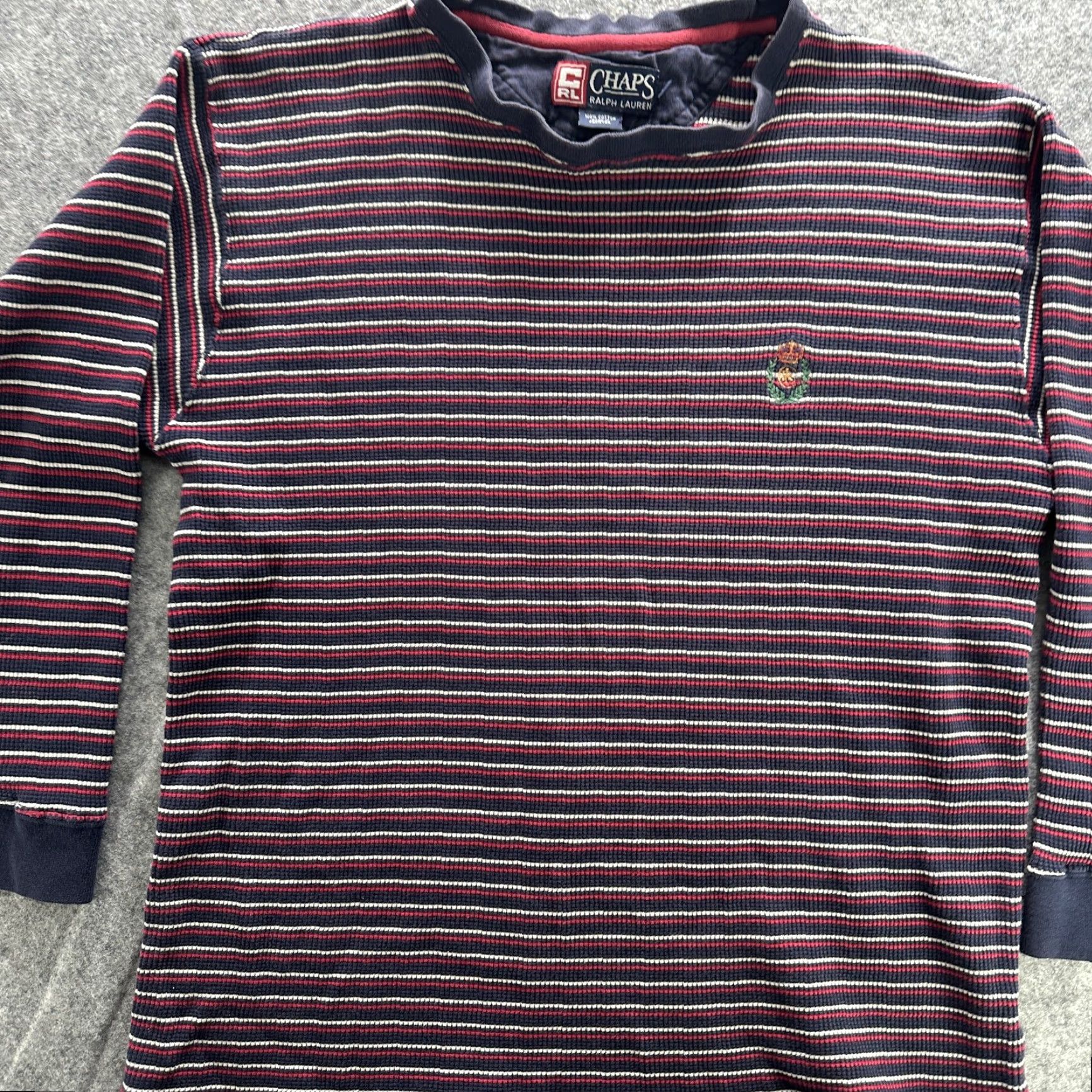 Chaps Chaps Ralph Lauren Sweater Mens Large Striped Waffle-Knit Crest Pullover Navy Red White Crewneck Size US L / EU 52-54 / 3 - 2 Thumbnail