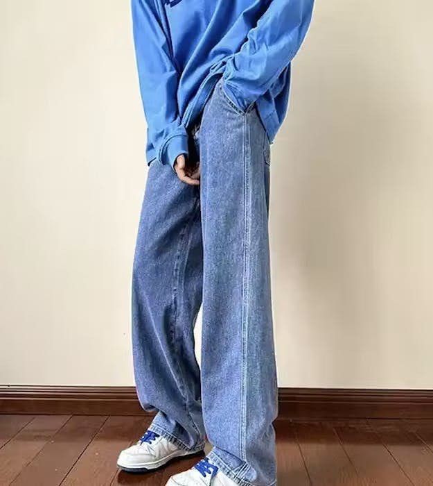 image of Distressed Denim x Jean Blue Color Straight Denim Baggy Pant, Men's (Size 30)