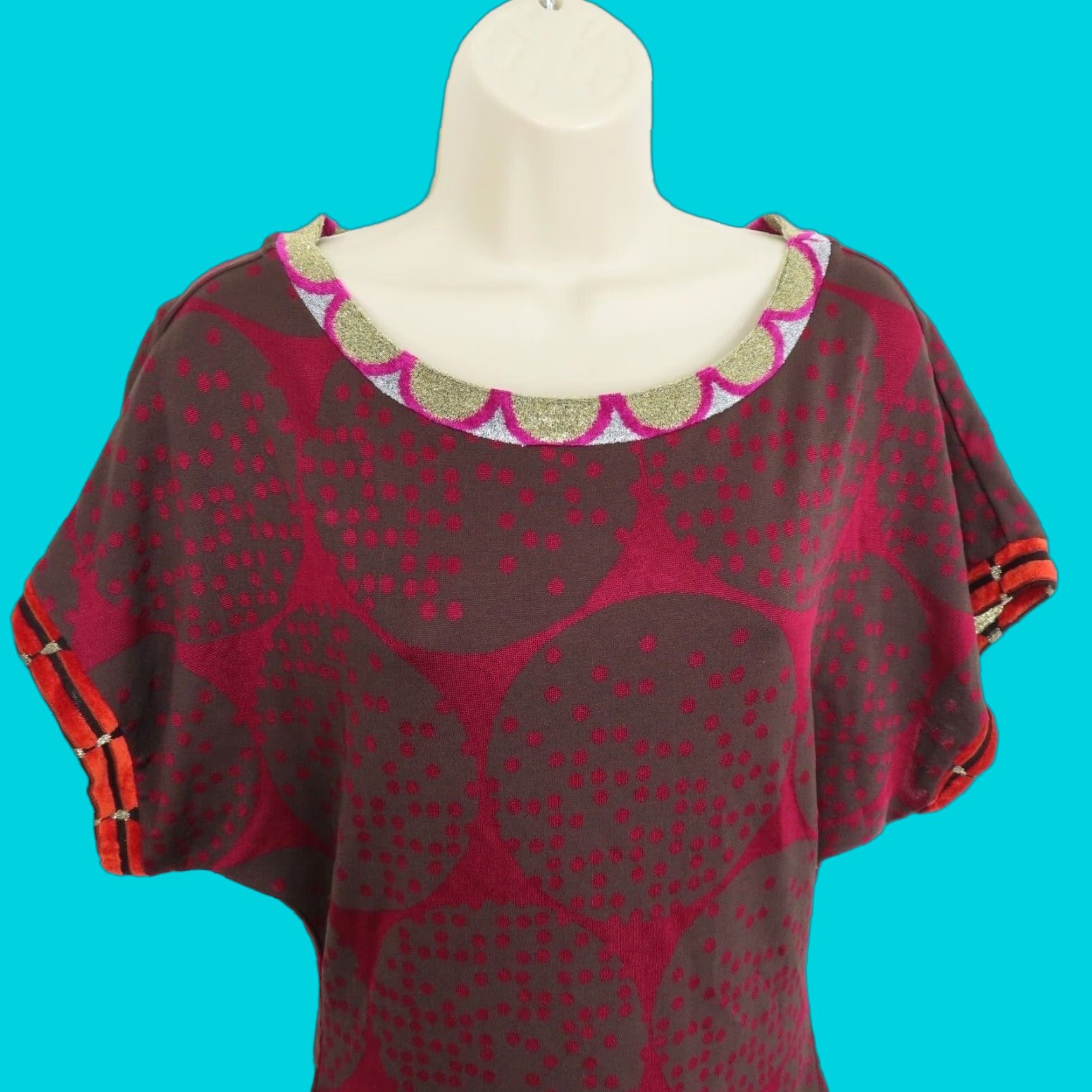 Custo Barcelona Women 2 Red Multicolor Geometric Polka Dot Sheath Tunic Dress