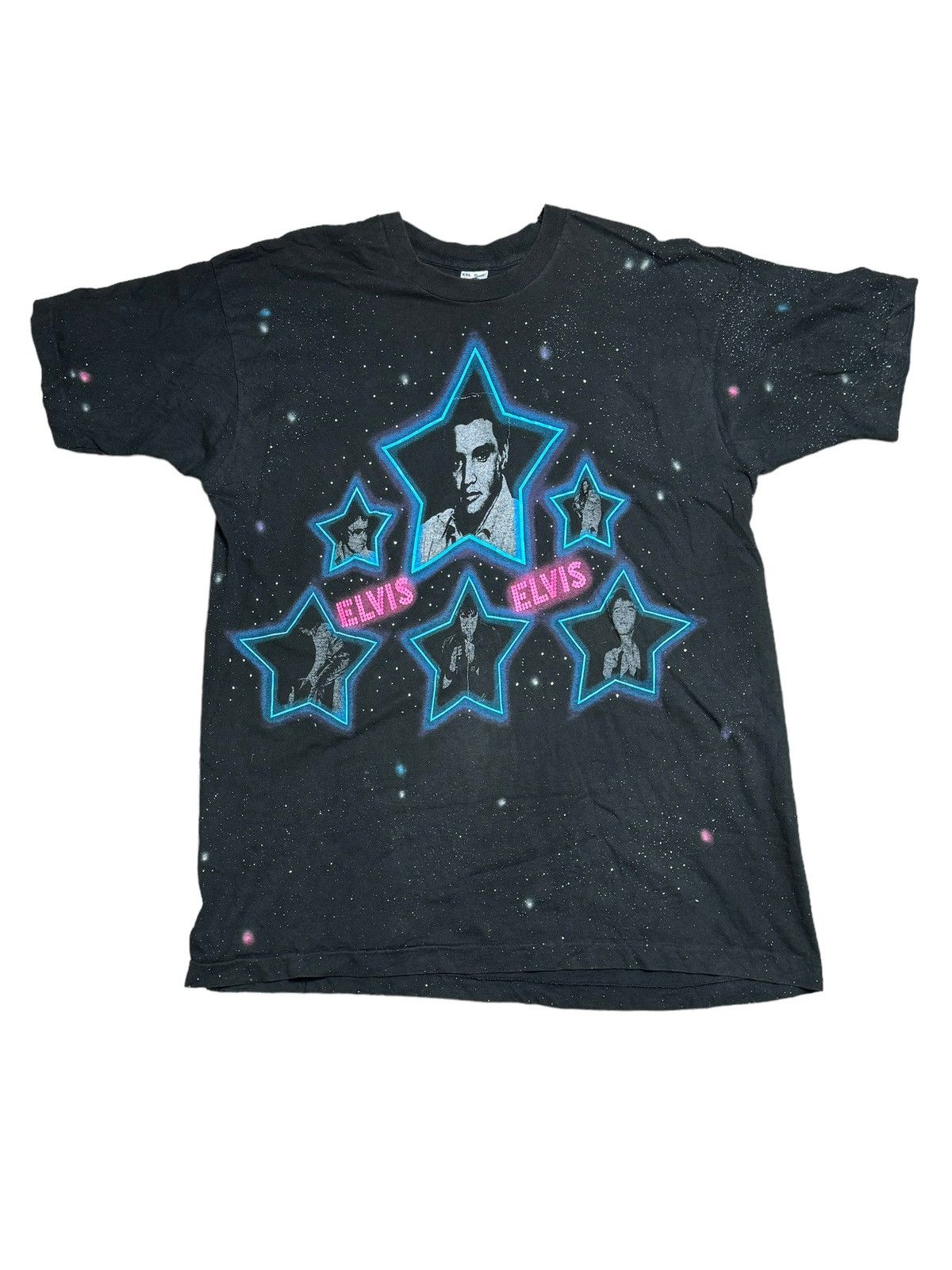 image of Band Tees x Rock Tees Vintage 90’S Elvis Presley All Over Print in Black, Men's (Size 2XL)