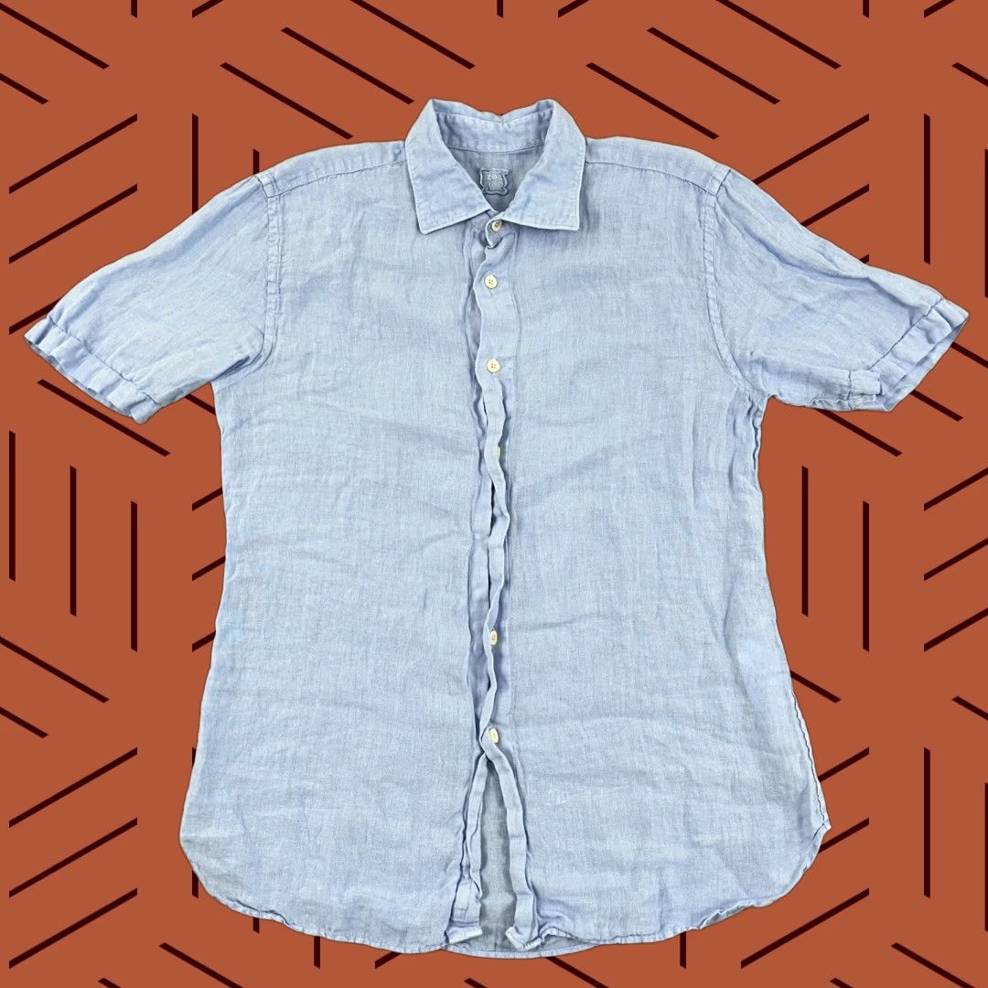 120% Lino VINTAGE 120% Lino Shirt Men Medium Blue Linen Button Up Casual Summer Preppy Size US M / EU 48-50 / 2 - 1 Thumbnail