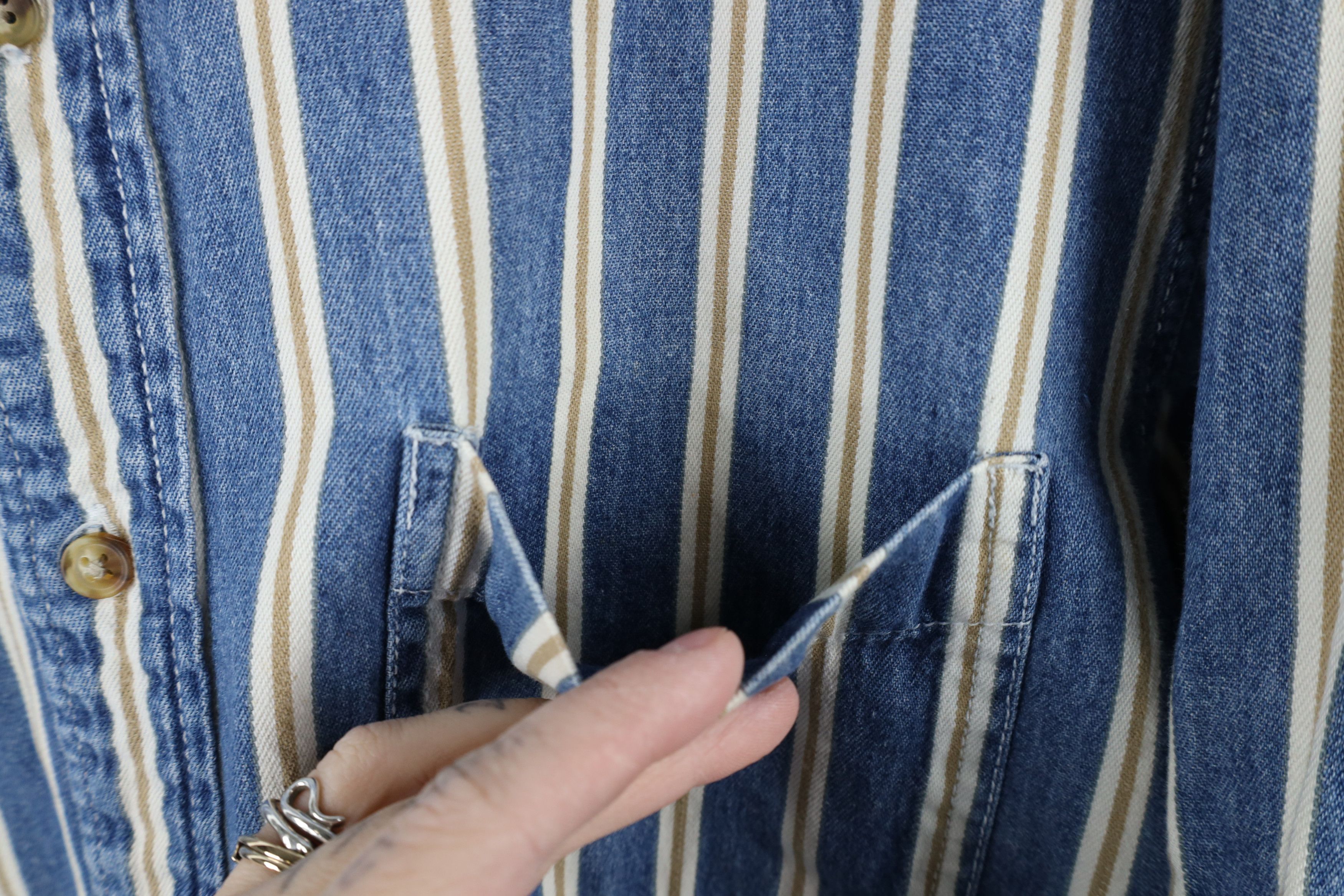 Vintage Vintage 90s Streetwear Striped Denim Jean Button Down Shirt Size US M / EU 48-50 / 2 - 4 Thumbnail