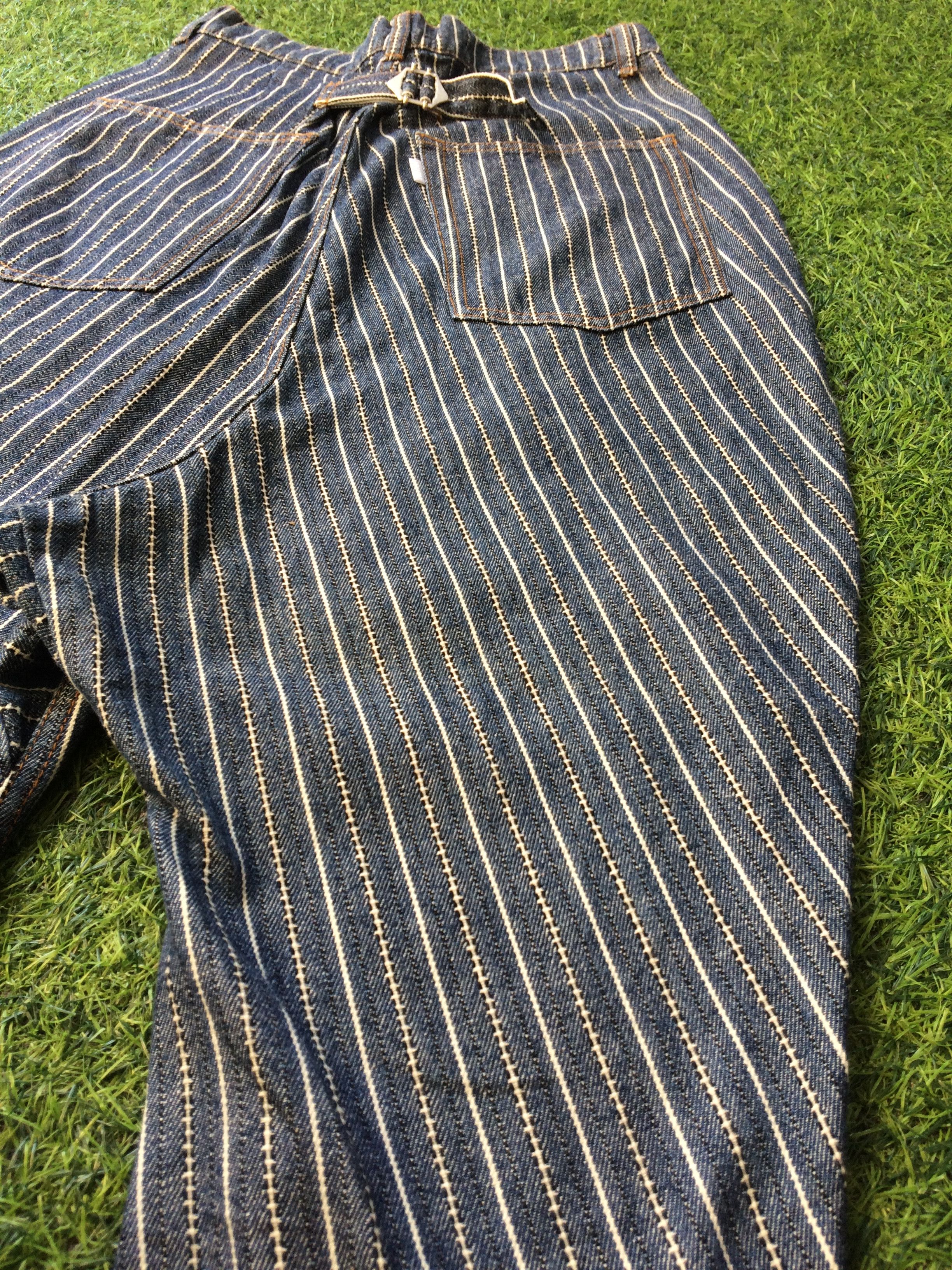 Issey Miyake × Japanese Brand × Ne-Net Ne-net by Issey Miyake Striped Drop Crotch Jeans Pants D-518 Size US 27 - 8 Thumbnail