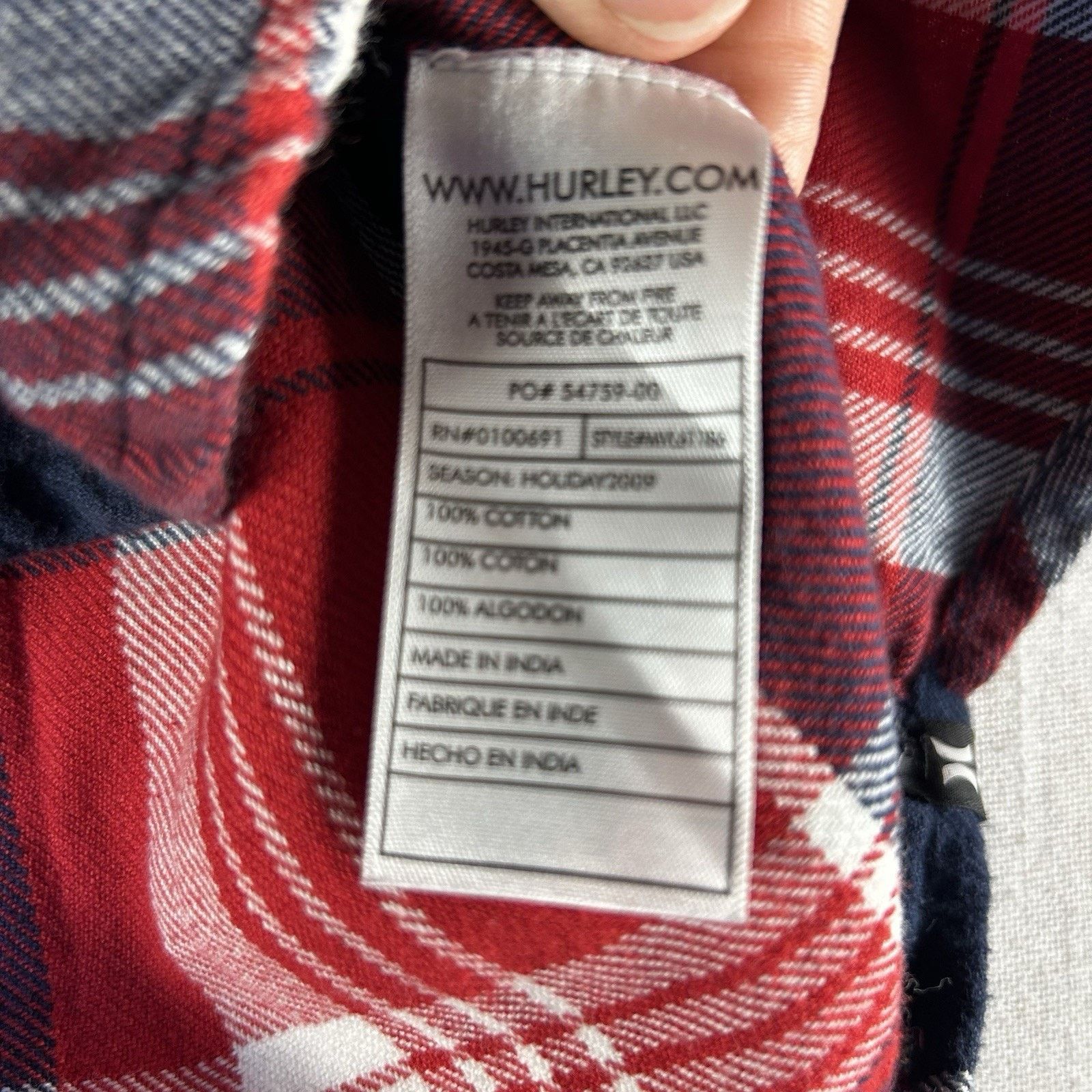 Hurley Hurley Shirt Men S Blue/Red/White Plaid Flannel Long Sleeve Size US S / EU 44-46 / 1 - 4 Thumbnail
