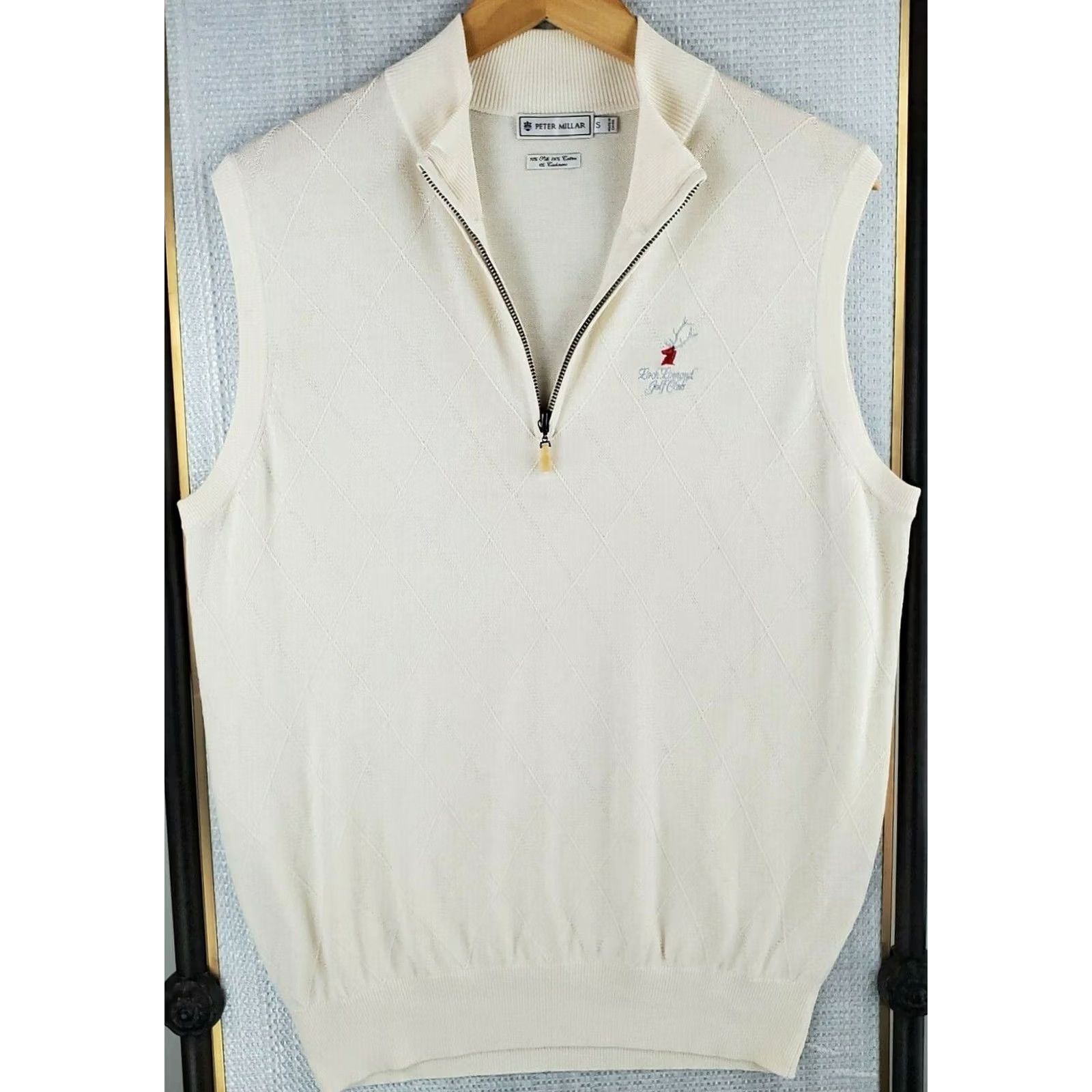 Peter Millar VINTAGE Rare Peter Millar Loch Lomond Golf Club Silk/Cotton/Cashmere Diamond Woven 1/4 Zip Sweater Vest Size US S / EU 44-46 / 1 - 5 Thumbnail